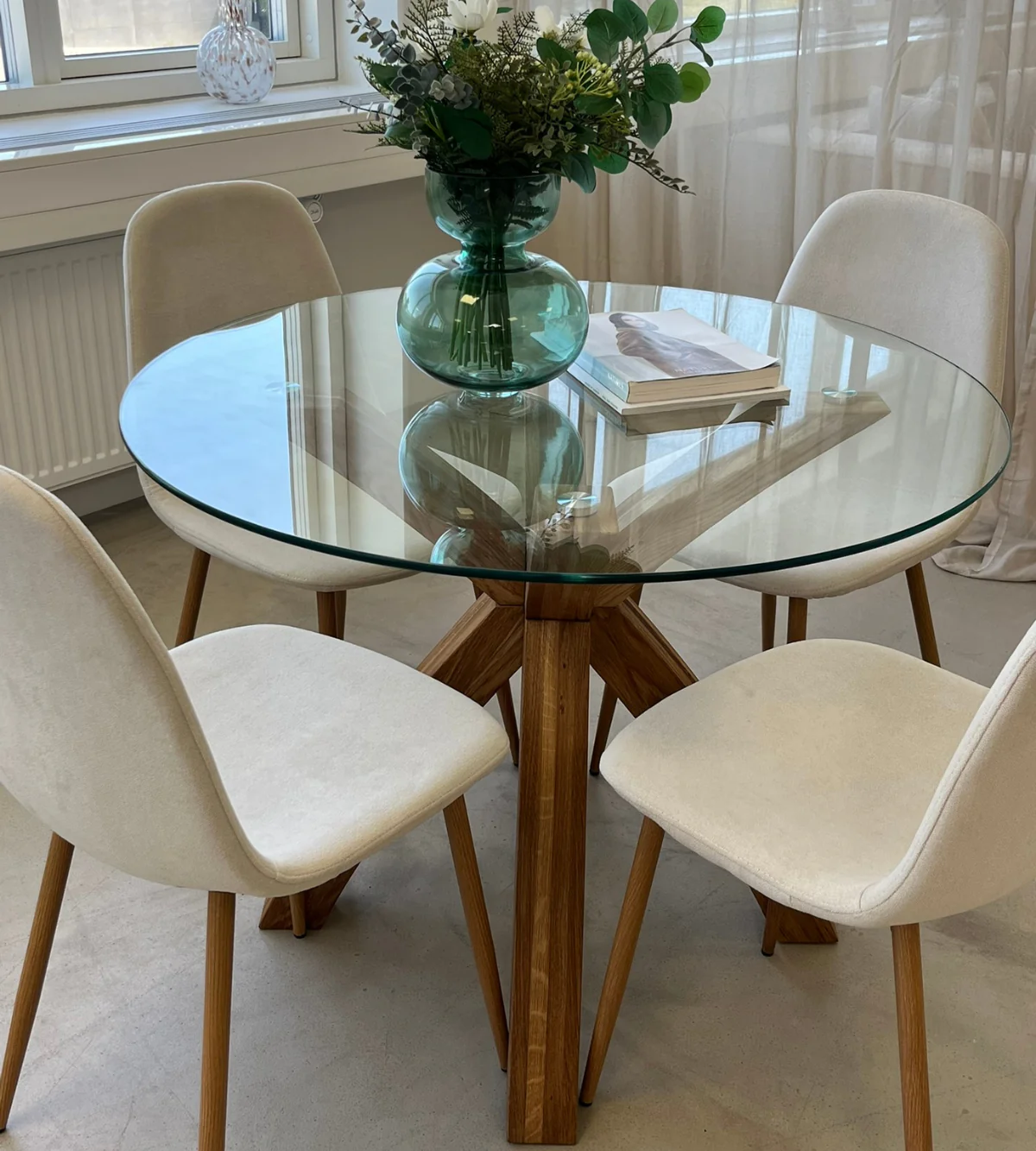 Anna matstol - beige textil med ek-look - Image 2