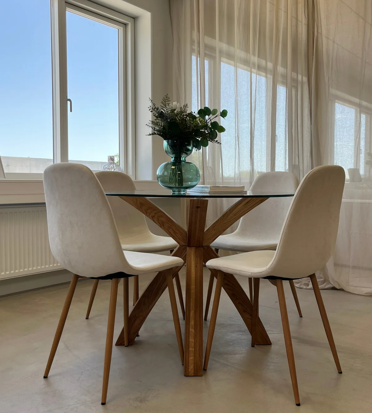 Anna matstol - beige textil med ek-look - Image 3