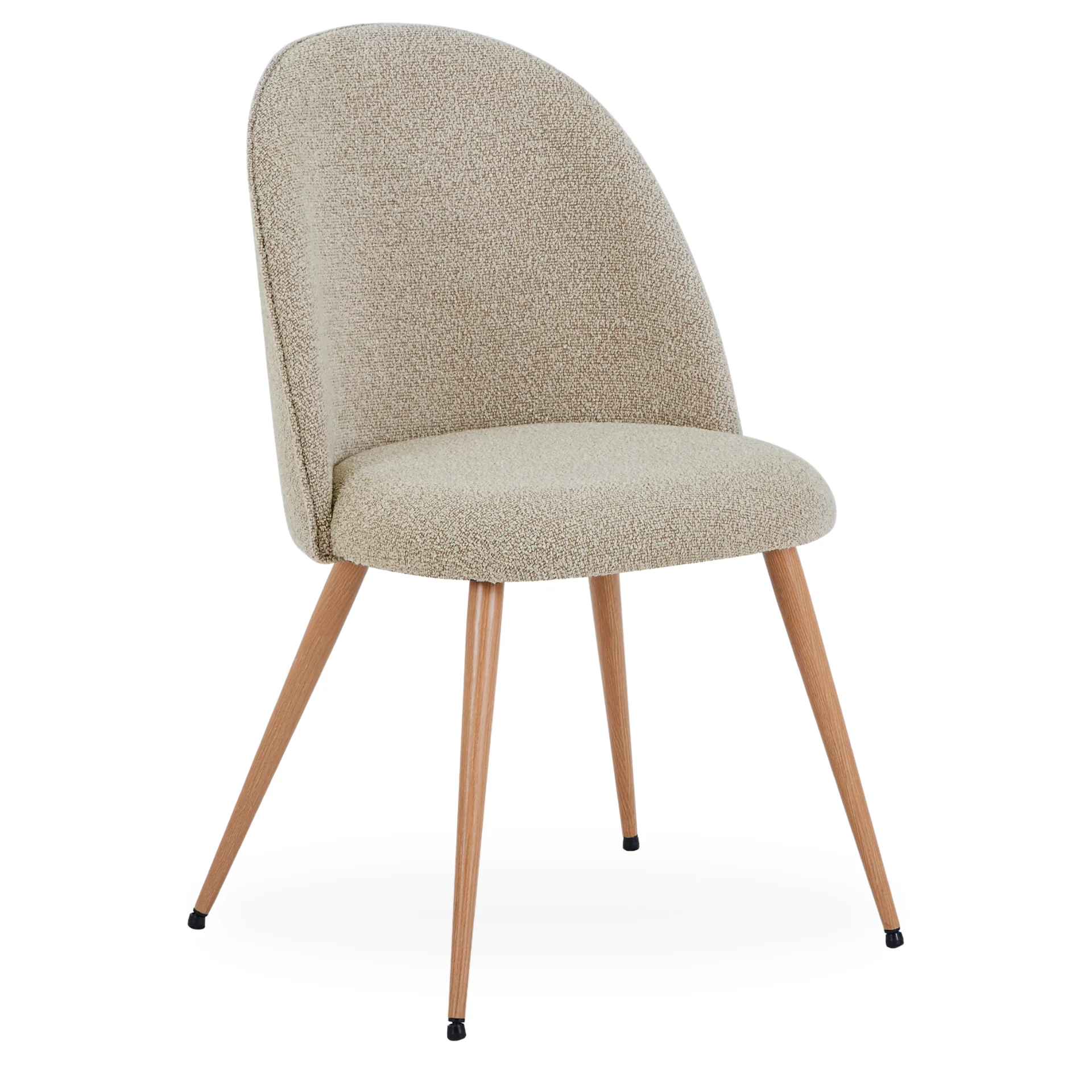 Annika matstol – Beige bouclétyg med ben i eklook