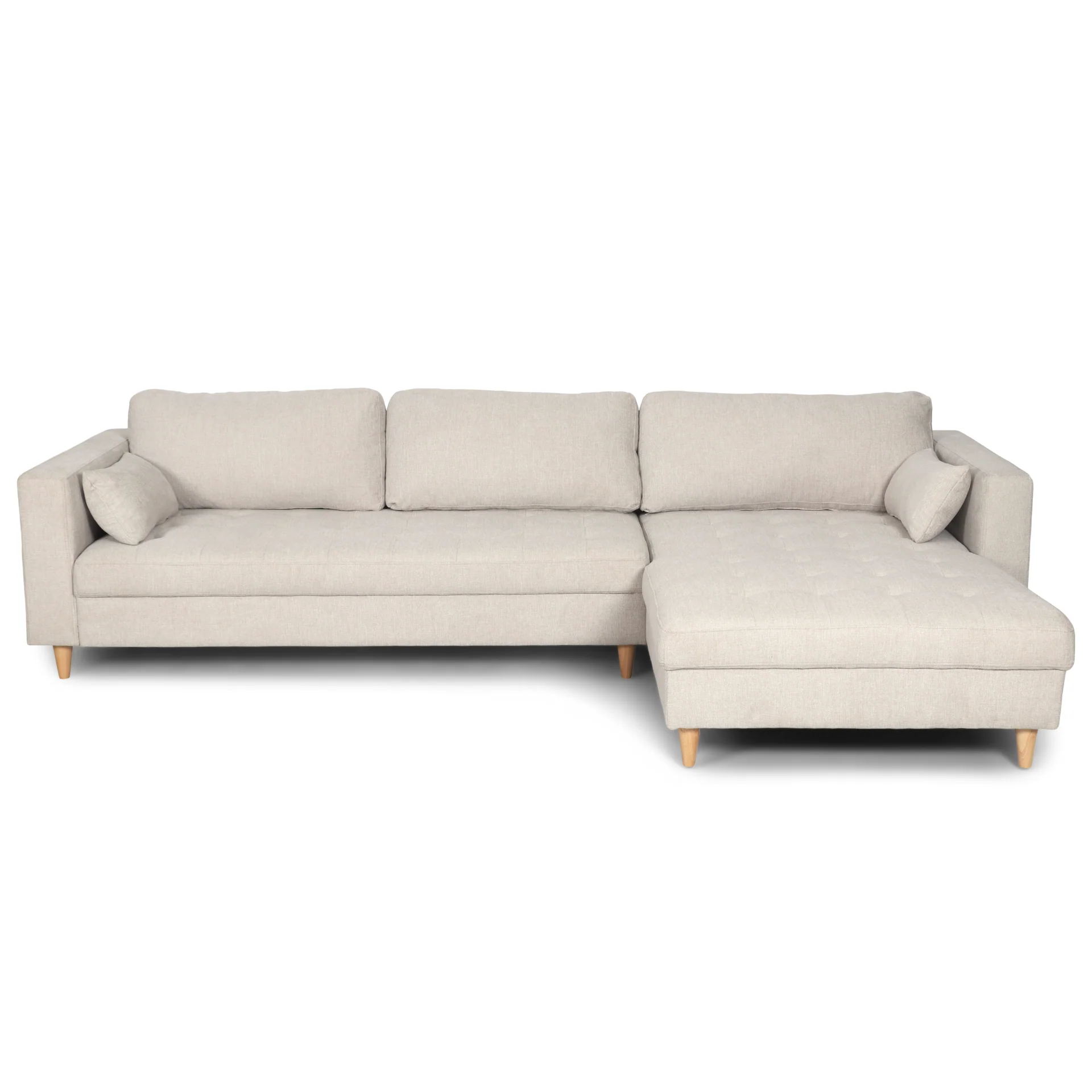 Brandy - Höger- och vänstervänd vändbar schäslong soffa i beige - L: 290 x D: 96 x H: 80 cm
