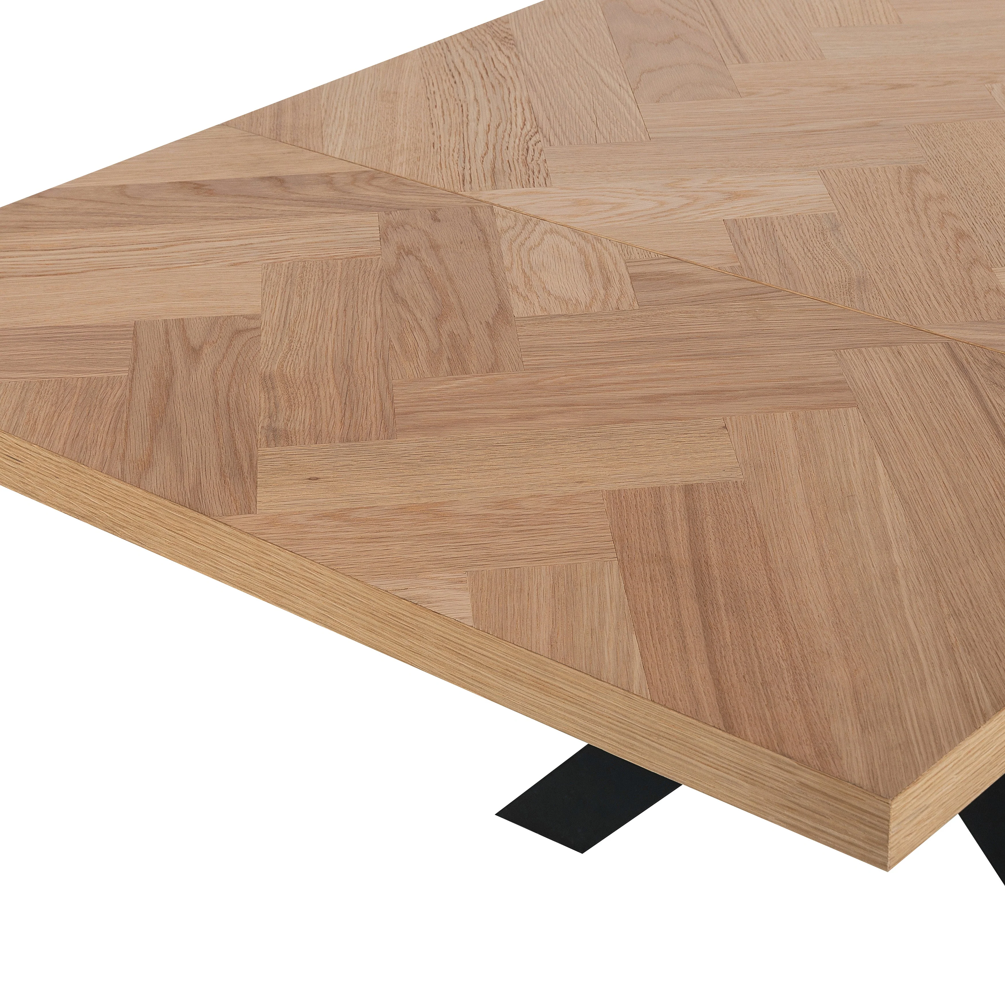 Calvin - Fiskbensbord 150 x 90 cm i ekfanér/svart med korsben - Image 4