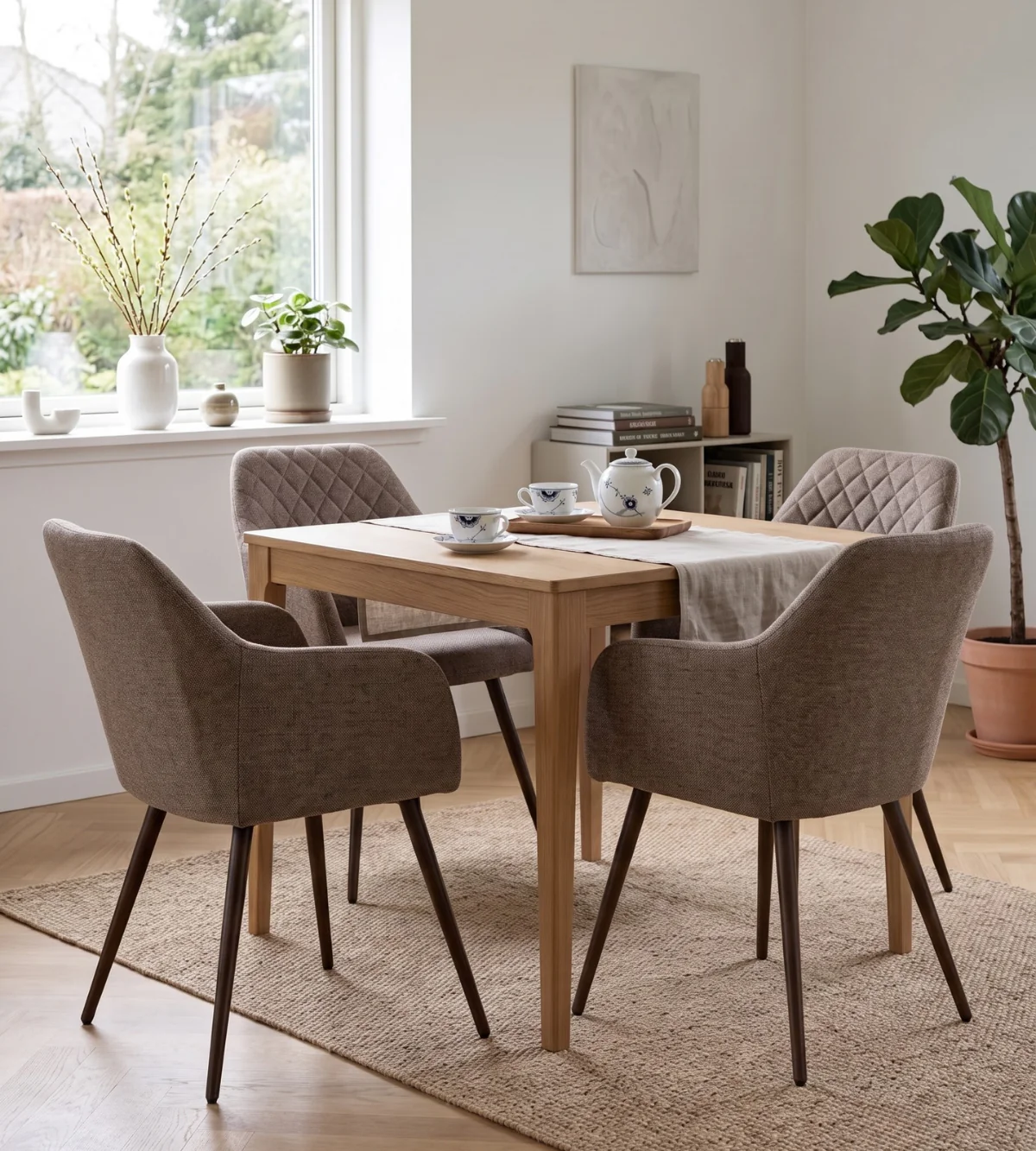 Carlo matstol - Sand textil med ben i rökt ek och 360 graders snurrfunktion - Image 2