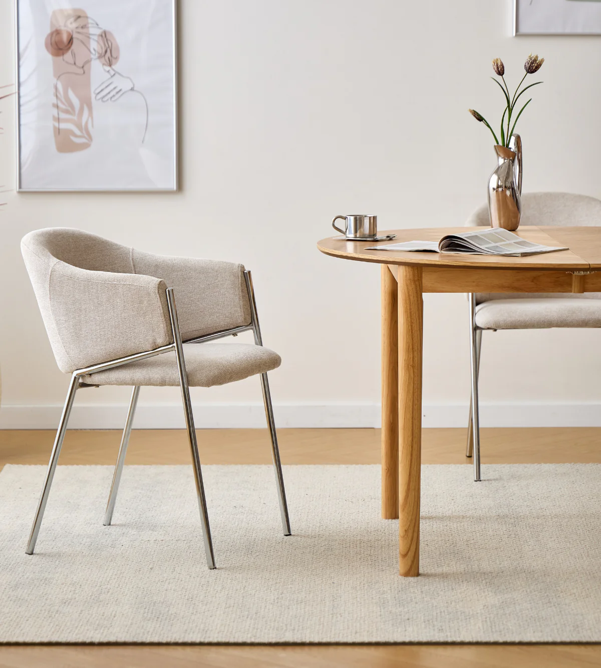 Carolina matstol i beige bouclé med chrome ben - Image 2