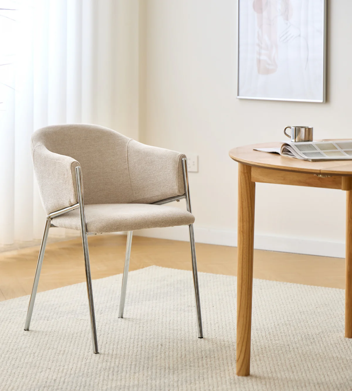 Carolina matstol i beige bouclé med chrome ben - Image 5