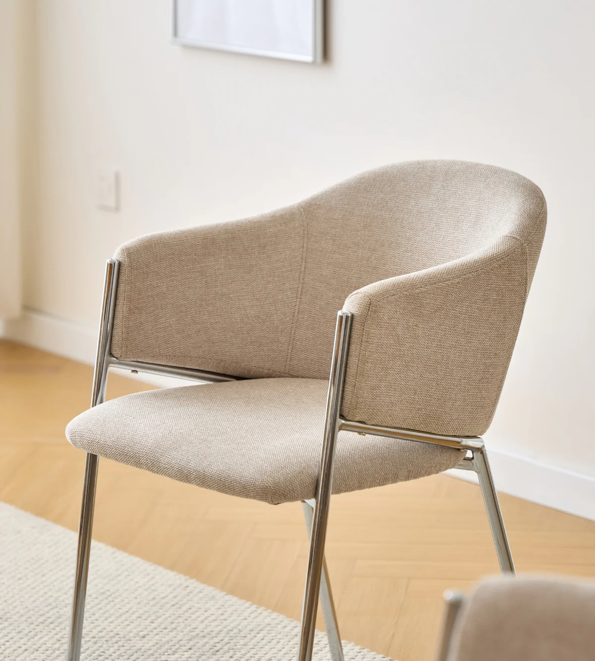Carolina matstol i beige bouclé med chrome ben - Image 8