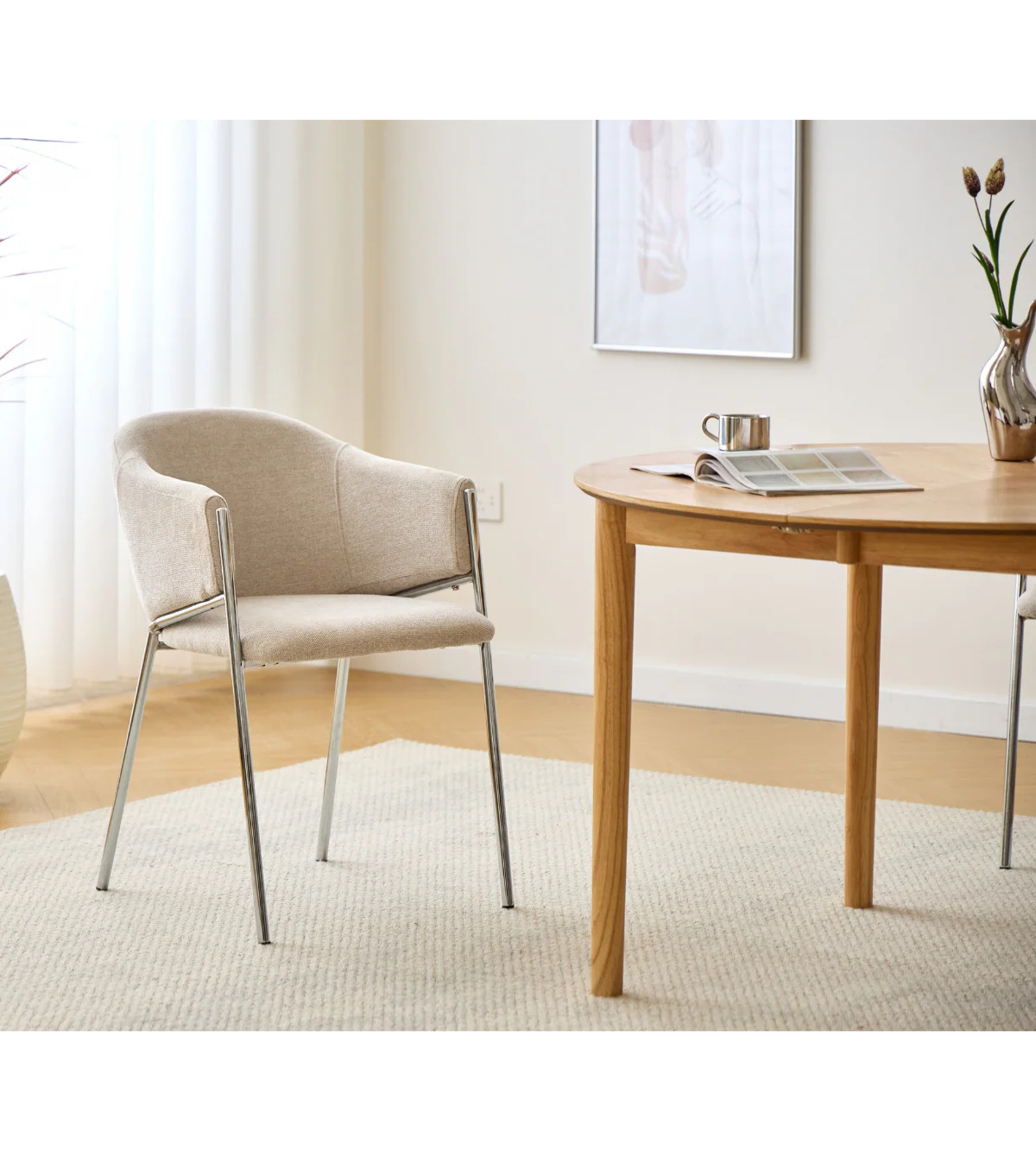 Carolina matstol i beige bouclé med chrome ben - Image 9