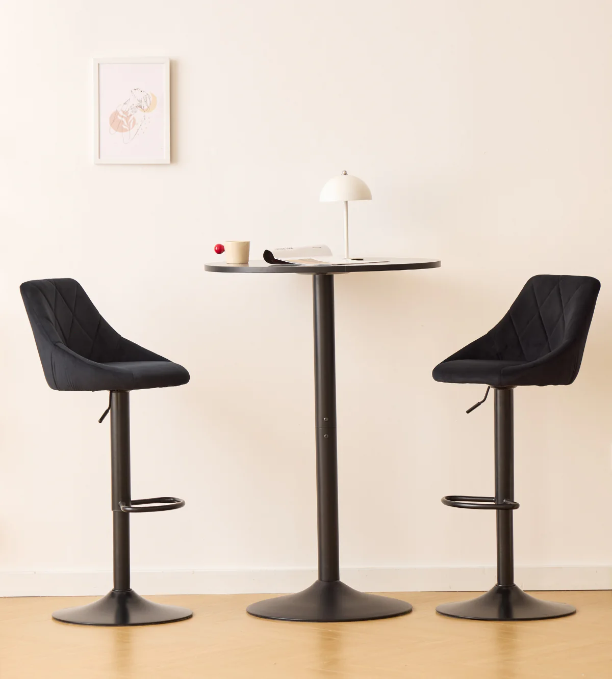Cassie - Svart justerbar barstol i velour med 360 graders svängfunktion - Image 3
