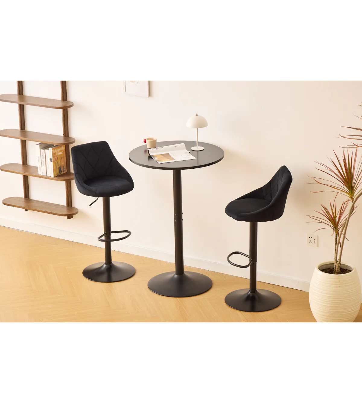 Cassie - Svart justerbar barstol i velour med 360 graders svängfunktion - Image 7
