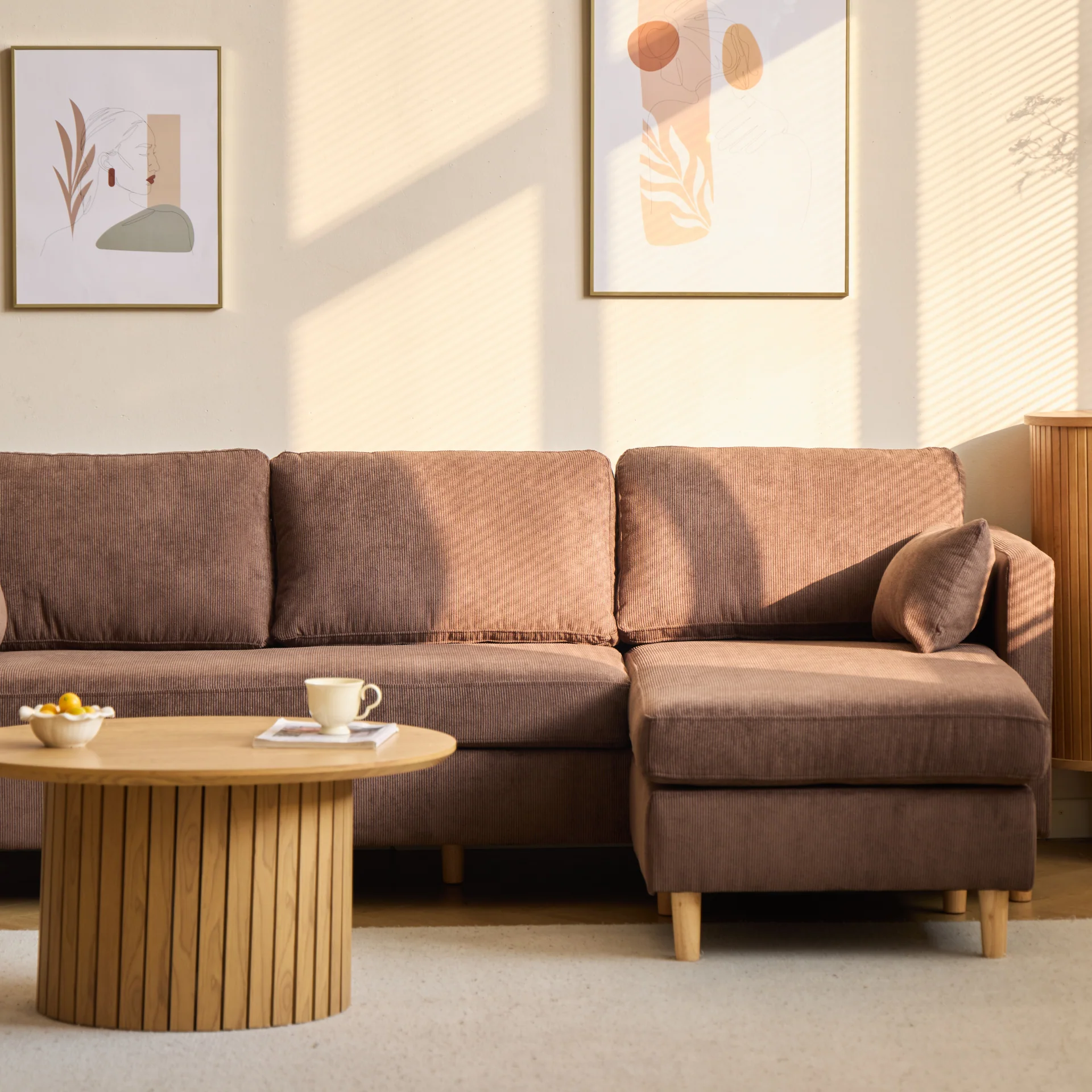 Ellis - Höger- och vänstervänd vändbar schäslongsoffa i brun sammet - L: 215 x D: 82 x H: 78 cm - Image 2
