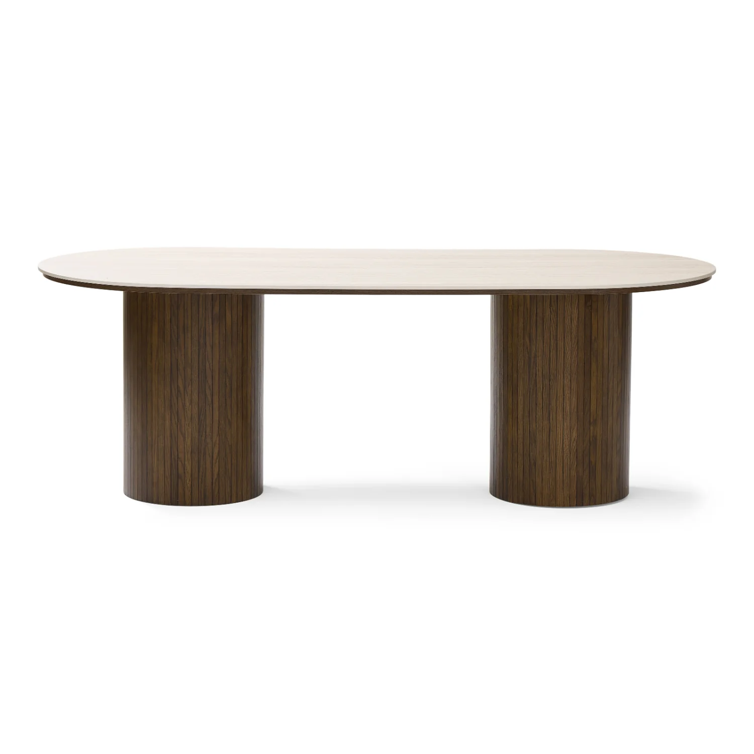 Enzo ovalt matbord med stenskiva i beige och underrede i rökt ek 220x100x76 cm