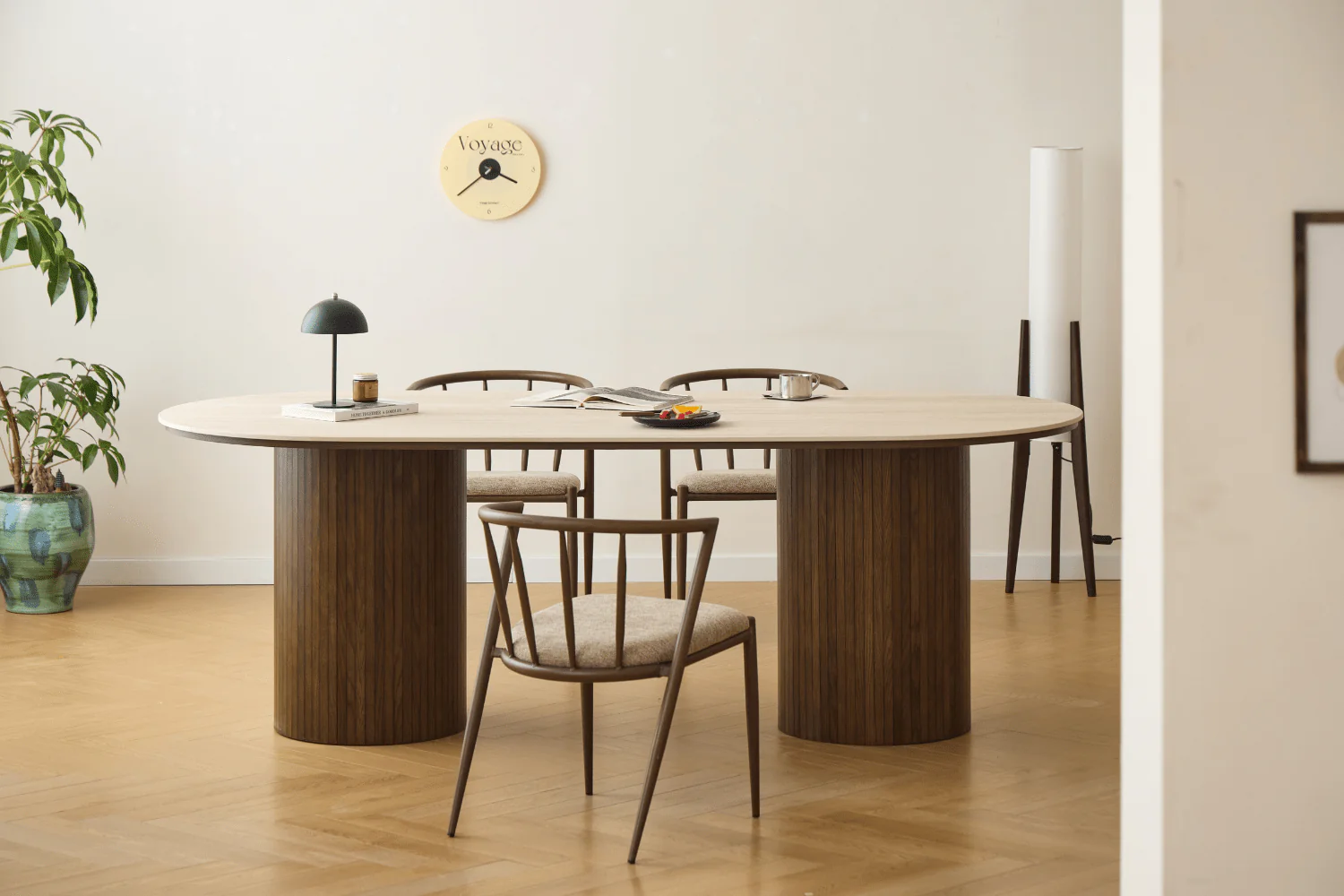Enzo ovalt matbord med stenskiva i beige och underrede i rökt ek 220x100x76 cm - Image 5