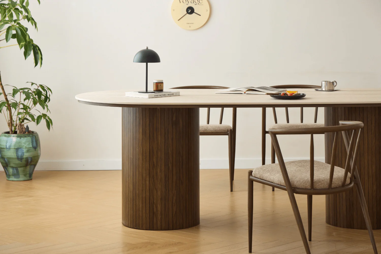 Enzo ovalt matbord med stenskiva i beige och underrede i rökt ek 220x100x76 cm - Image 6