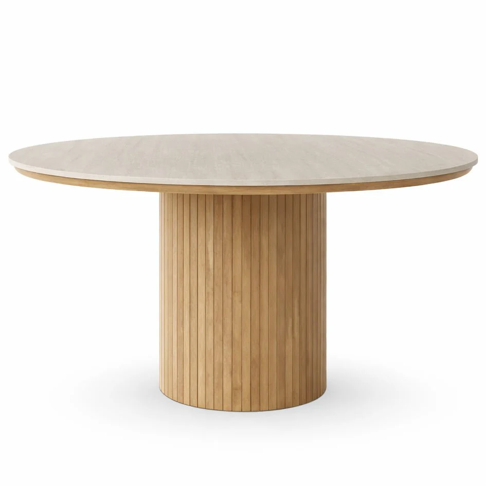 Enzo runt matbord med beige stenskiva och ekunderrede Ø120 cm