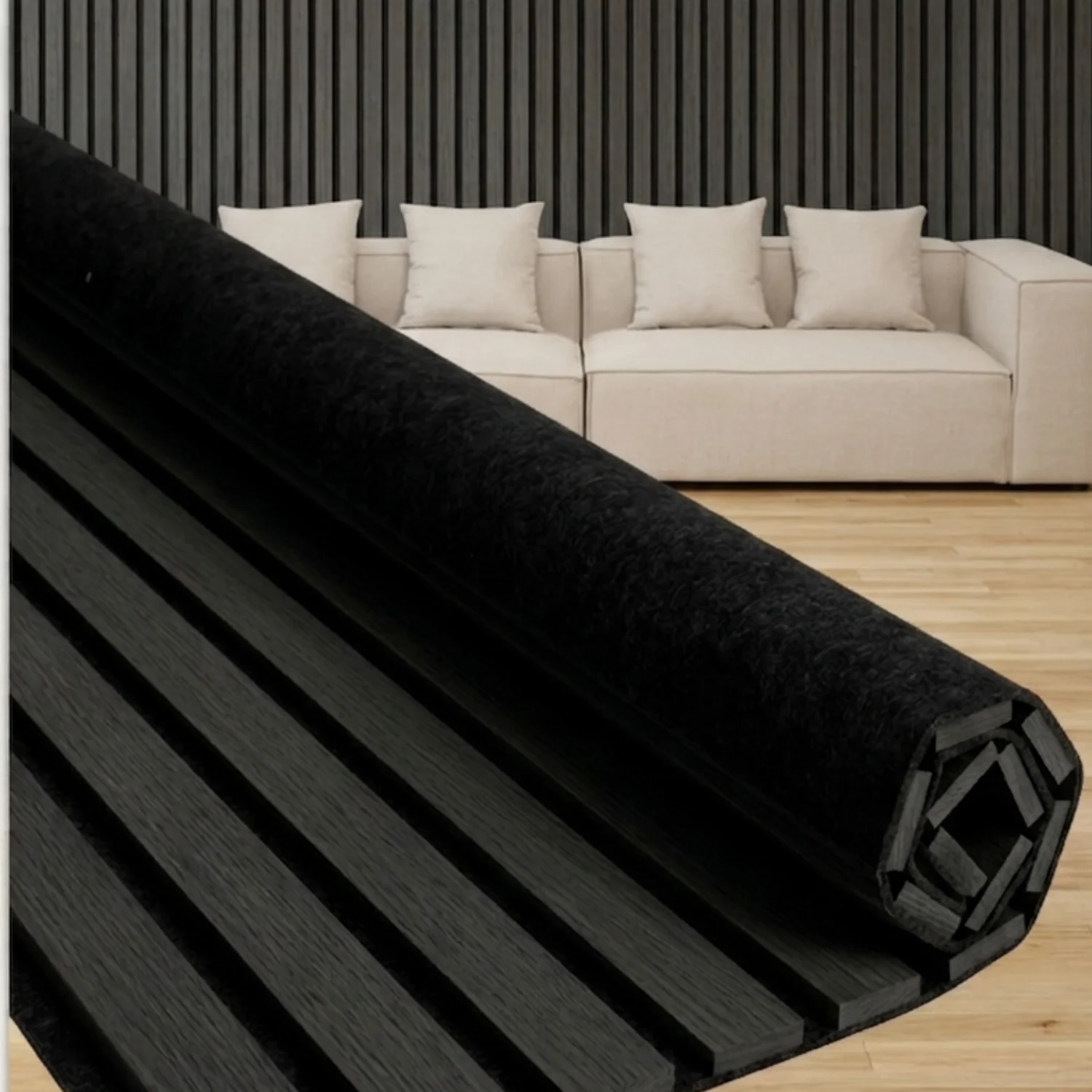 Flexibel akustikpanel i svart ekfanér 1200x520x18 mm - Image 2