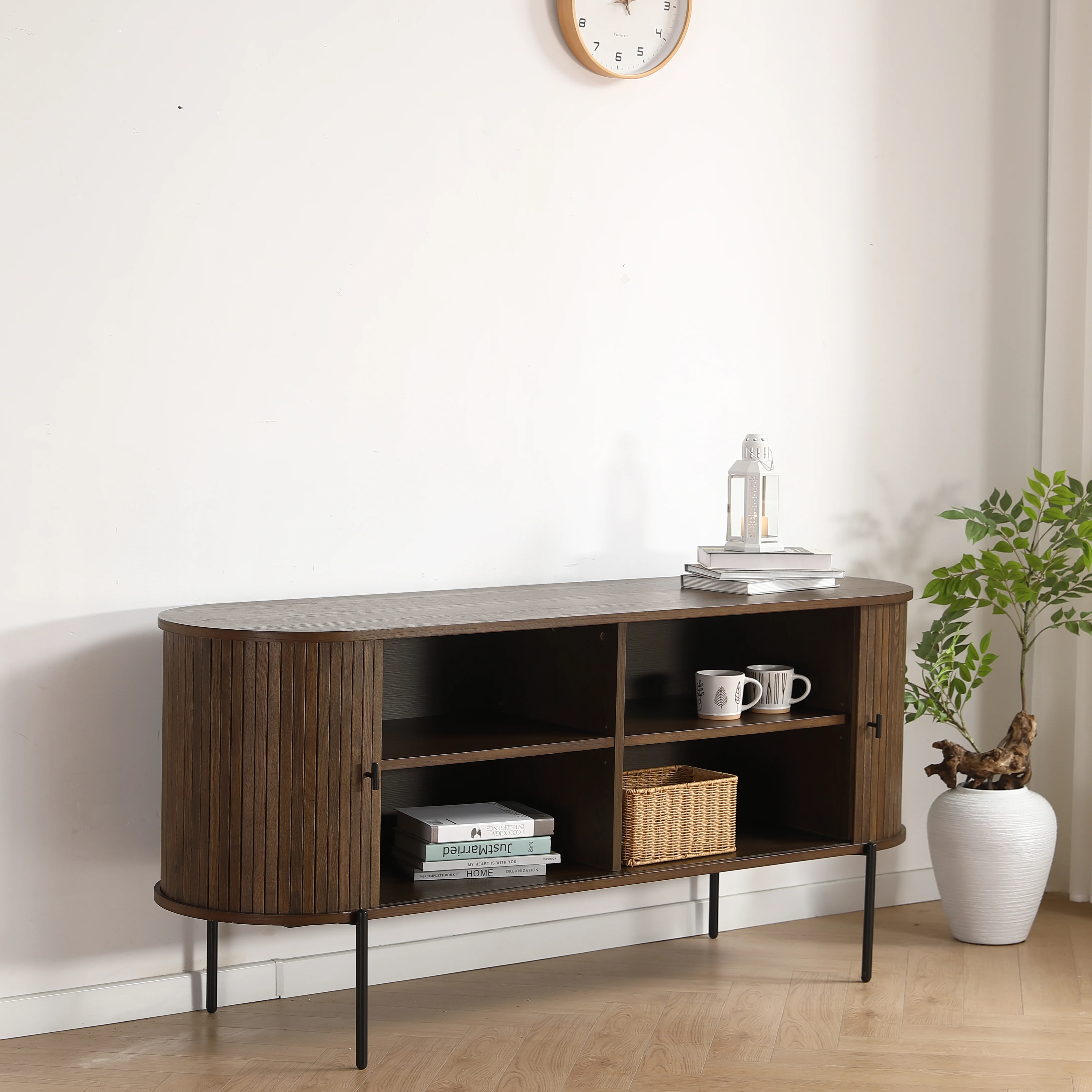 Florence jalousiskåp med lameller i rökt ek 160x45x75 cm - Image 3