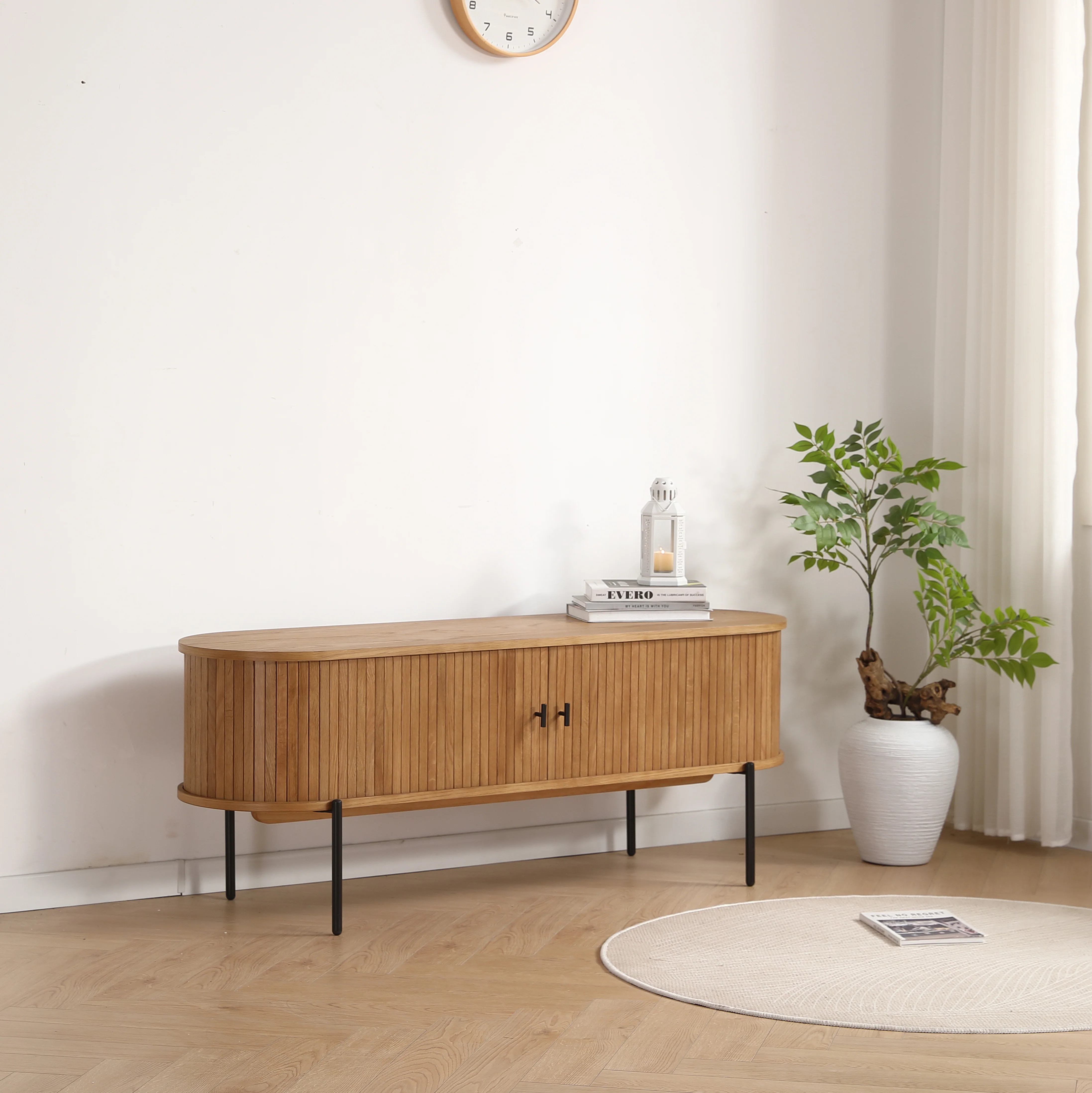 Florence jalusibord med lameller i ek 138x40x55 cm - Image 3