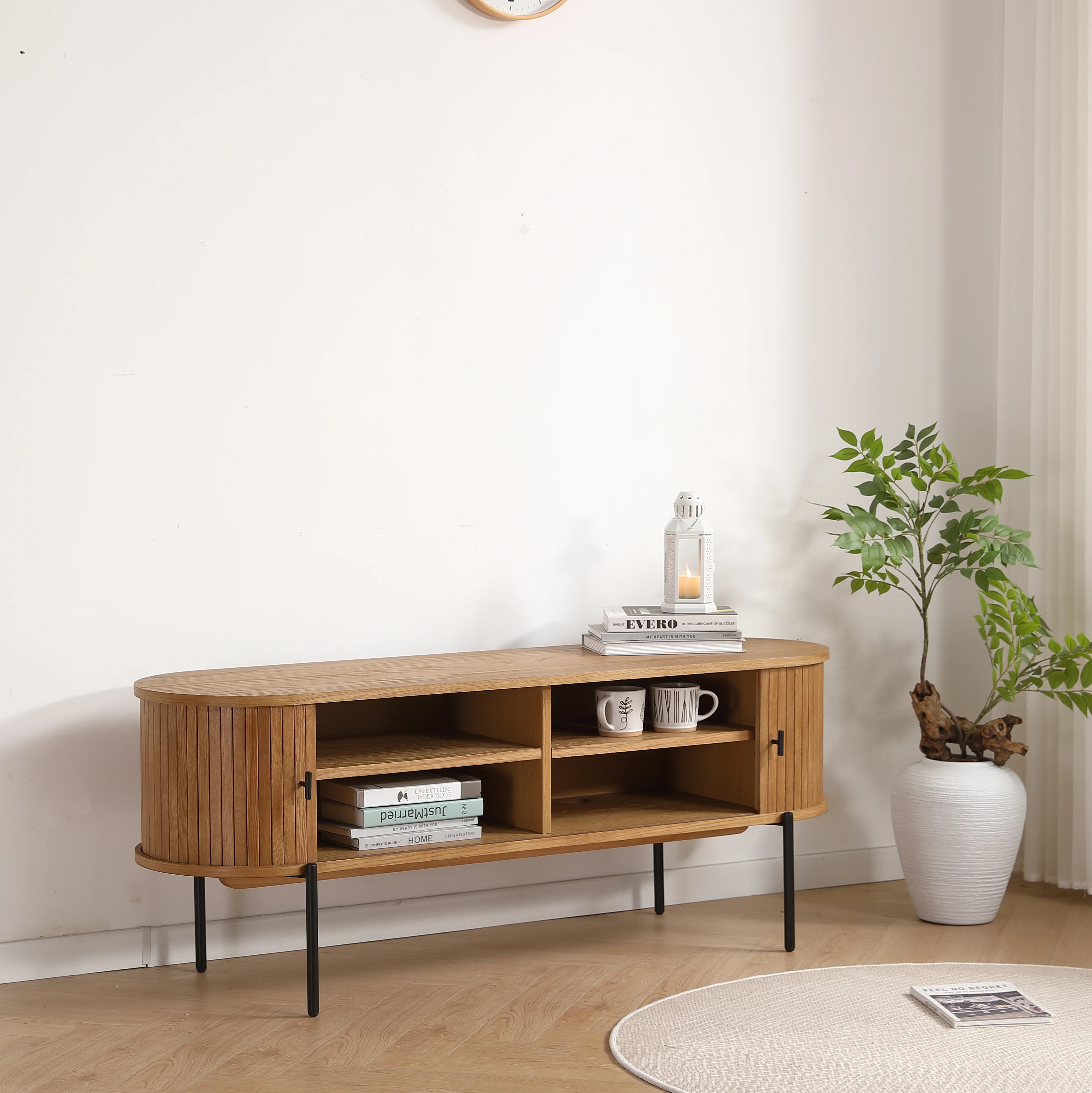 Florence jalusibord med lameller i ek 138x40x55 cm - Image 4
