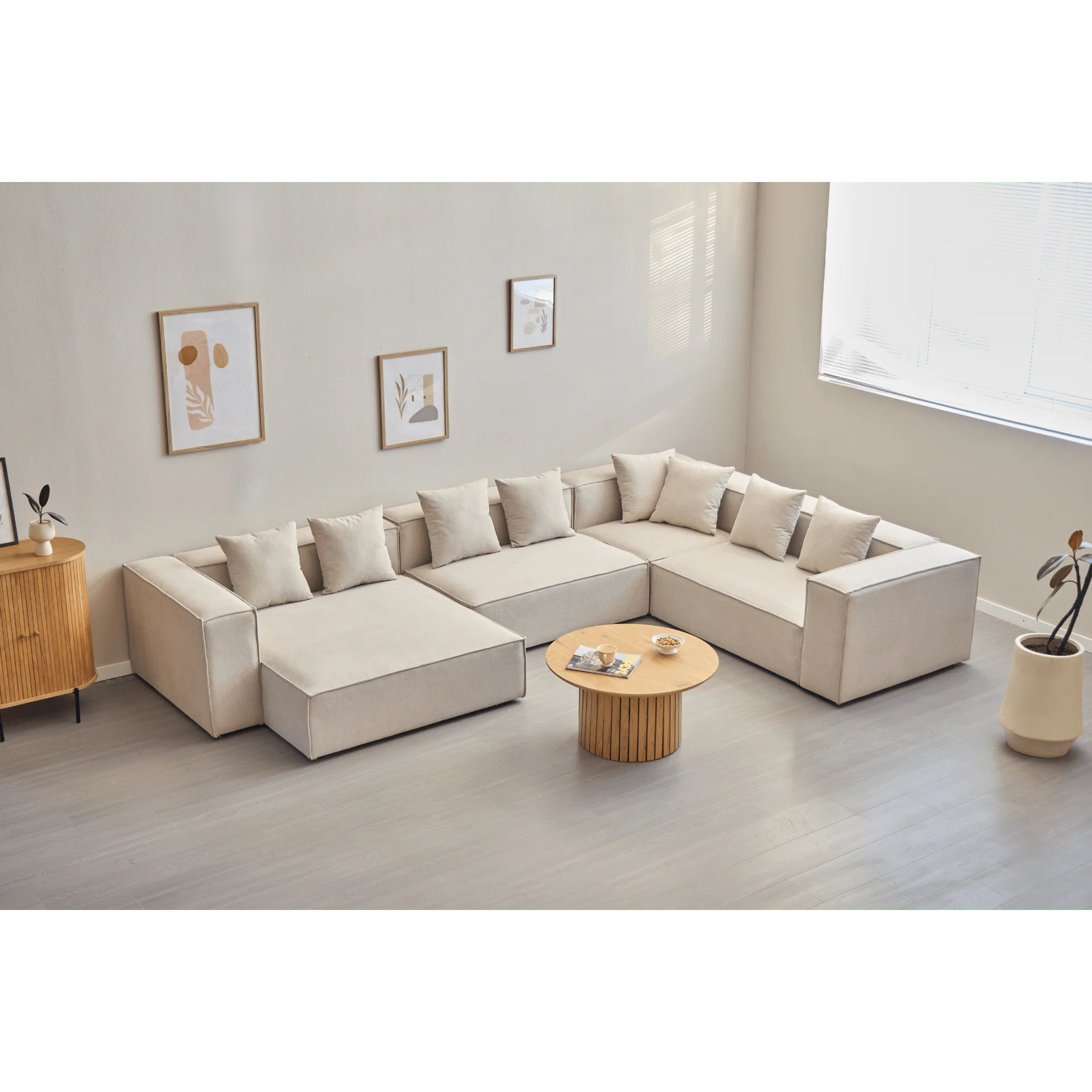 Hailey - U-modulsoffa i beige med 4 moduler - Högervänd schäslong L: 368 X D: 247 X H: 65 cm - Image 5