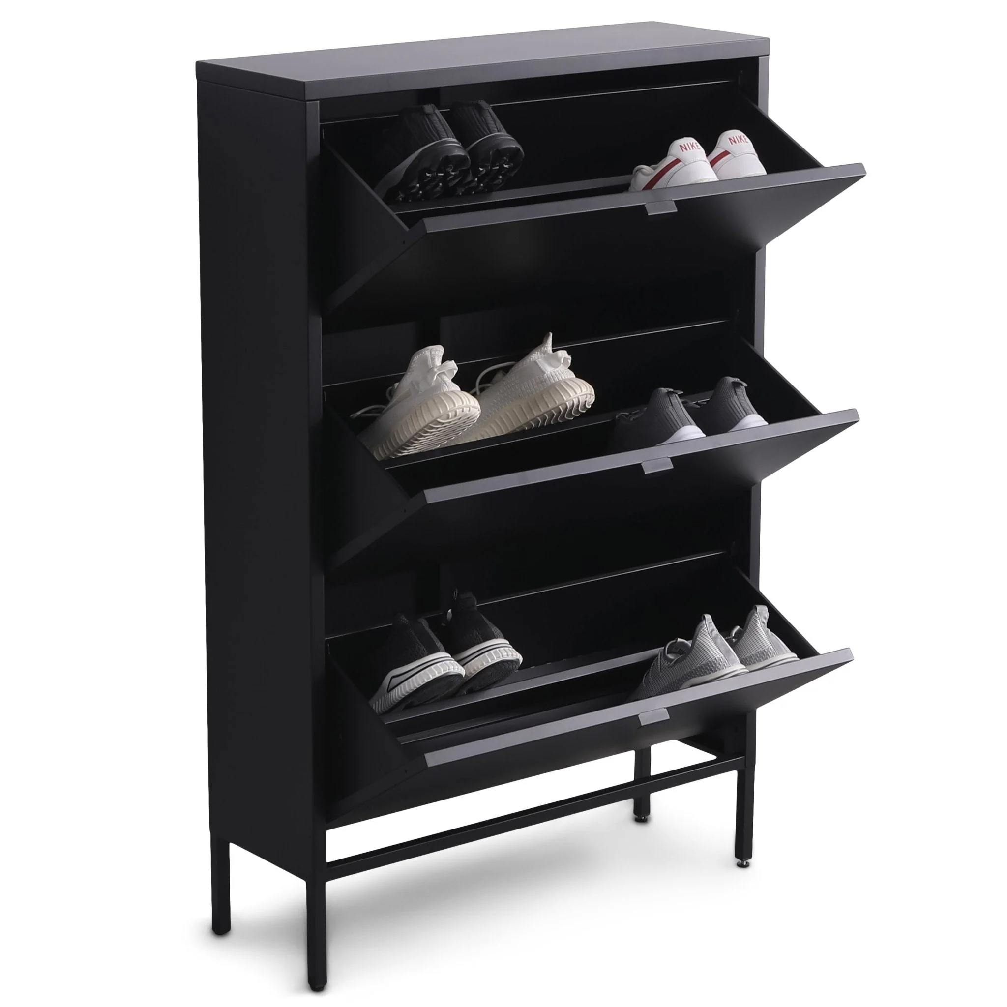 Herman Skoskåp – svart metall med 3 avdelningar – 80x26x125cm - Image 5