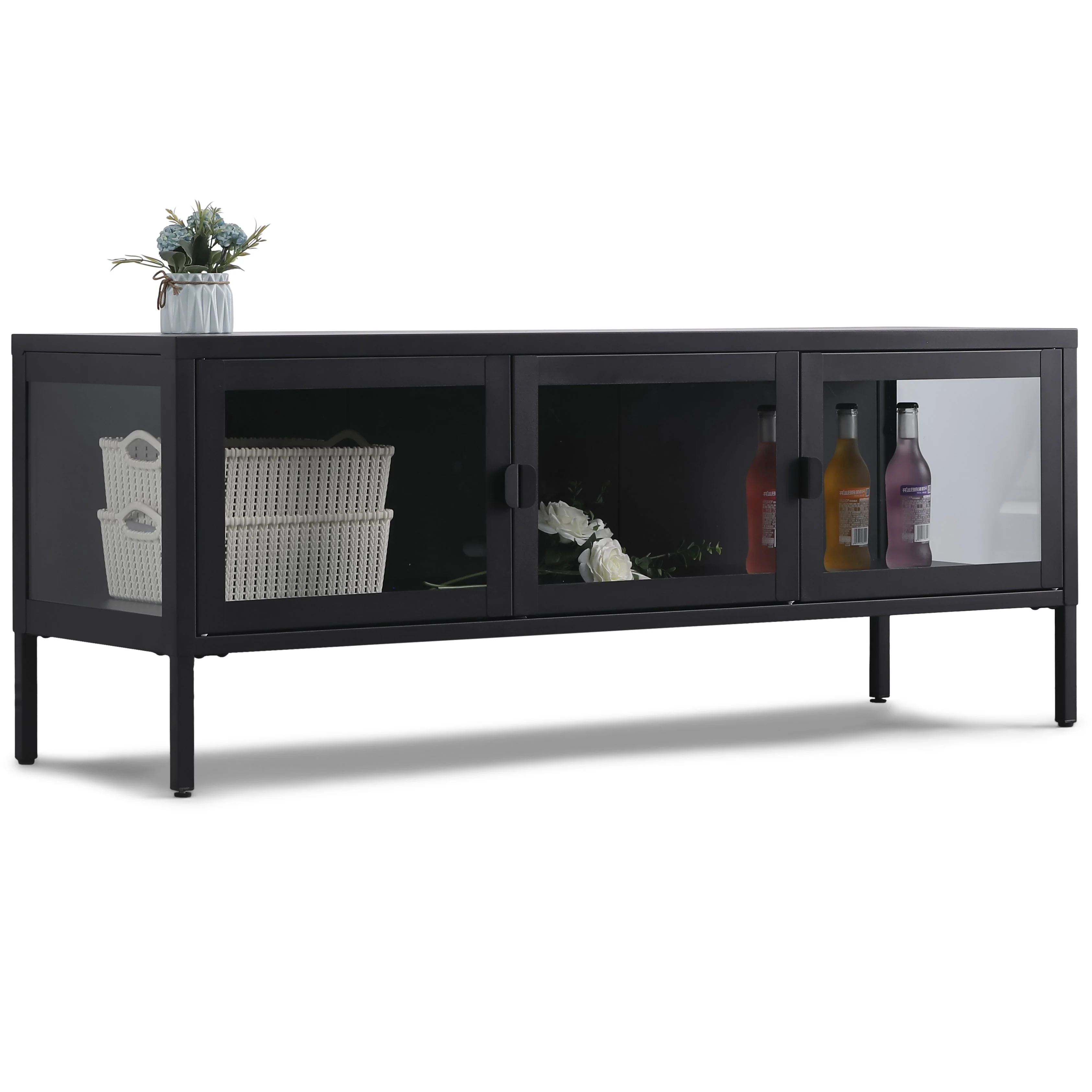Herman TV bord - Svart metall/glas - 130x40x50cm - Image 3