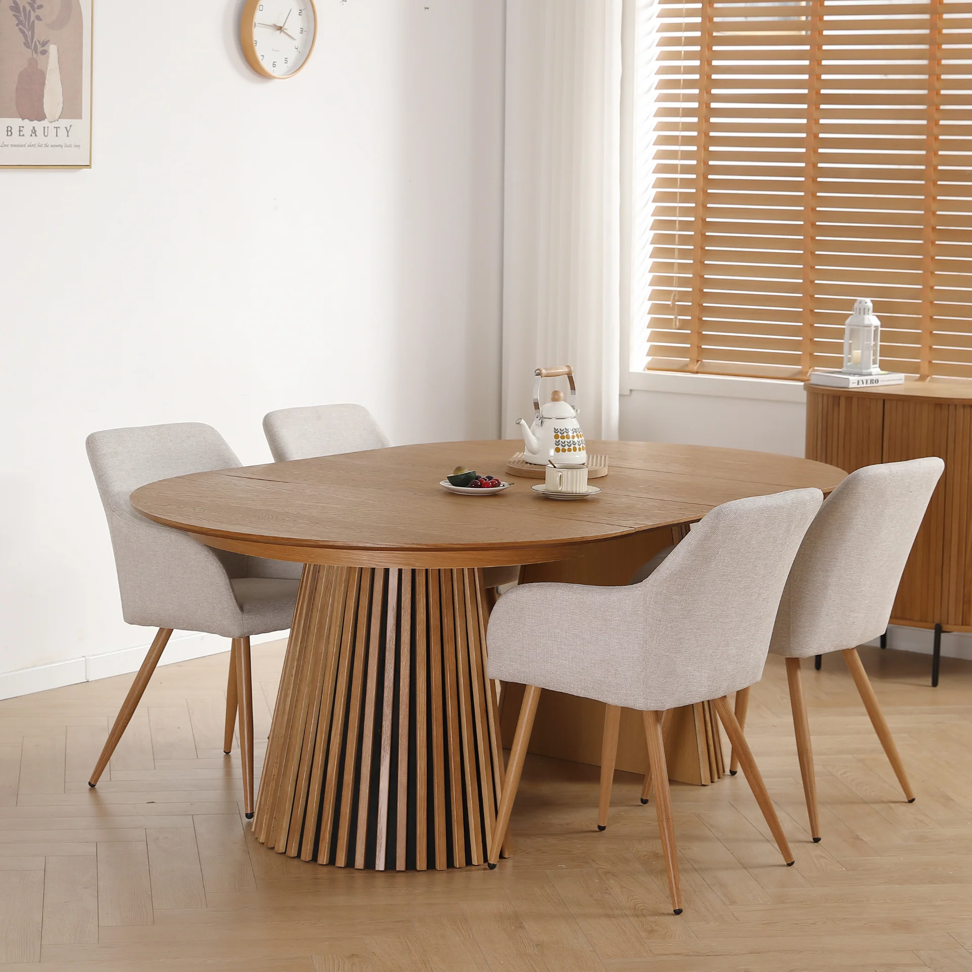Jenna matstol - beige textil med eklook - Image 2