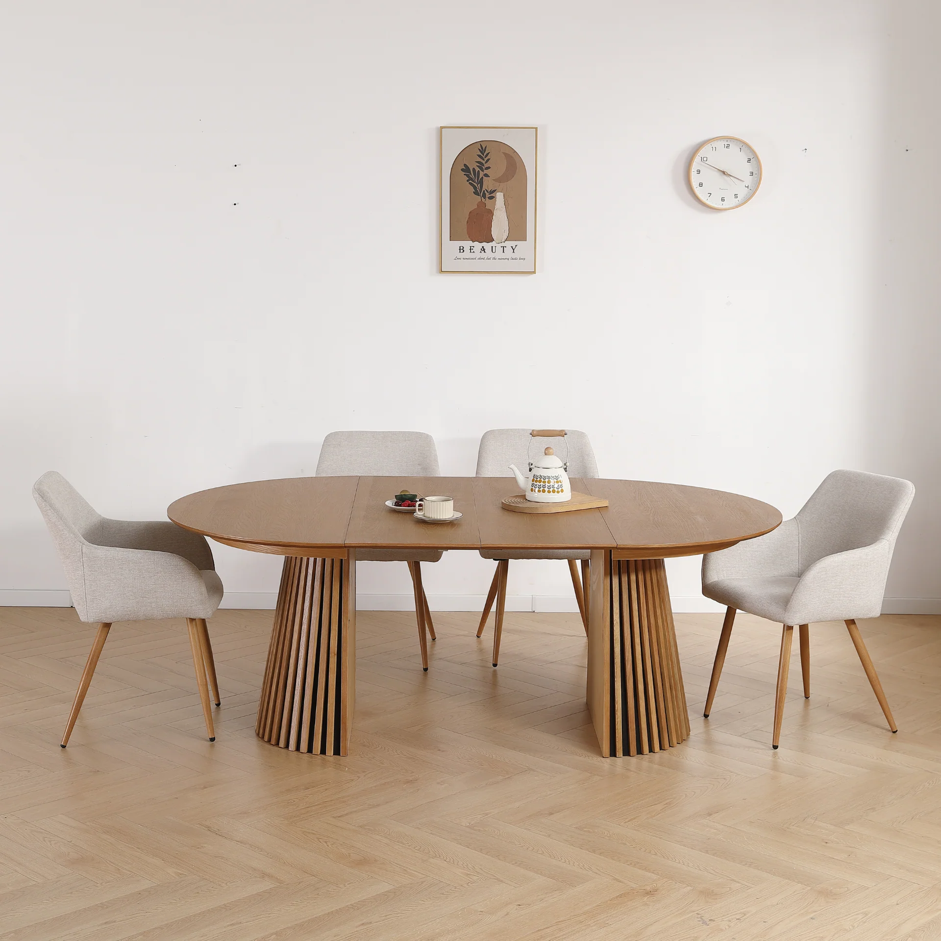 Jenna matstol - beige textil med eklook - Image 3