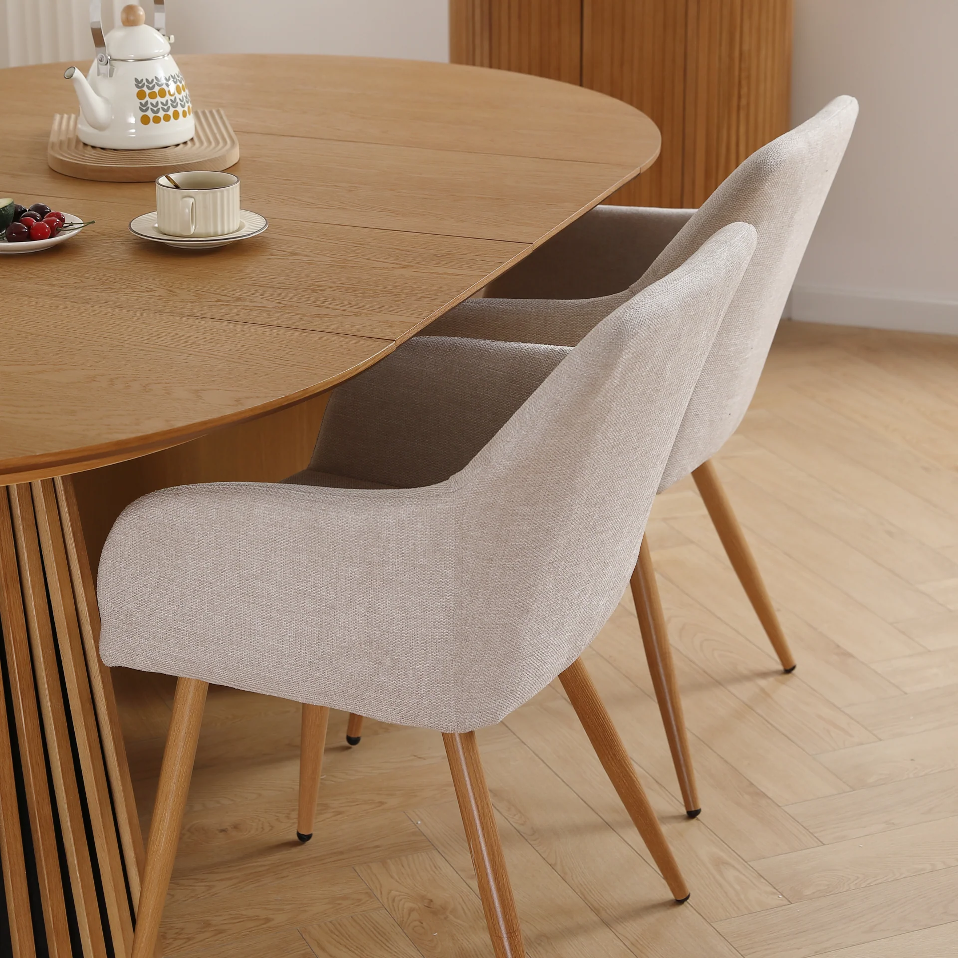 Jenna matstol - beige textil med eklook - Image 5