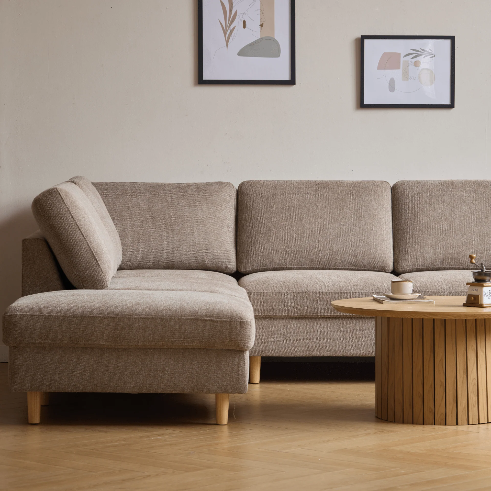 Jennifer högervänd U-soffa i sand med schäslong - L: 300 x D: 208 x H: 82 cm - Image 4