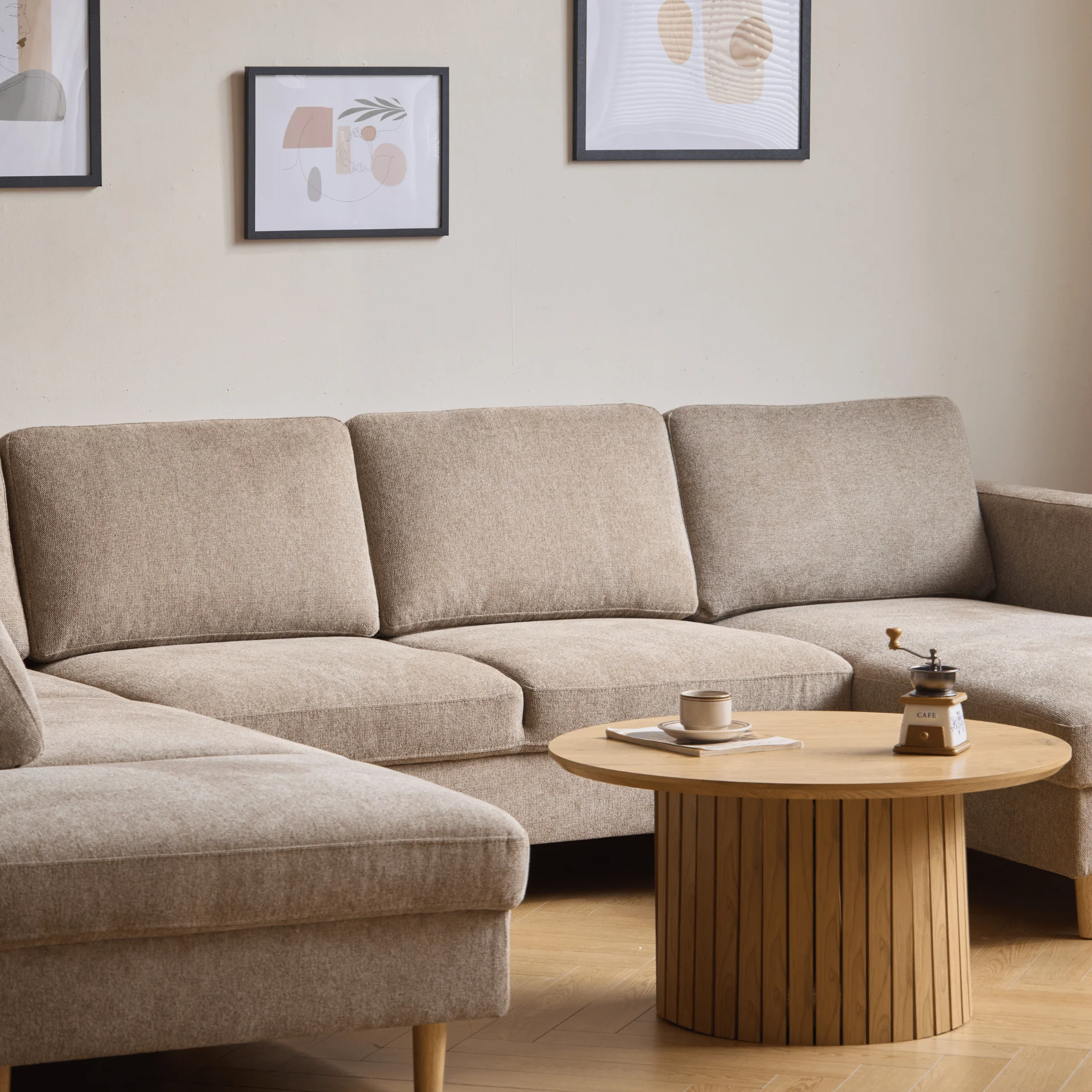 Jennifer högervänd U-soffa i sand med schäslong - L: 300 x D: 208 x H: 82 cm - Image 5