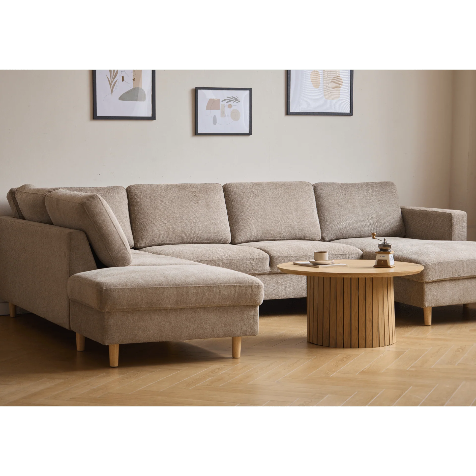 Jennifer högervänd U-soffa i sand med schäslong - L: 300 x D: 208 x H: 82 cm - Image 6