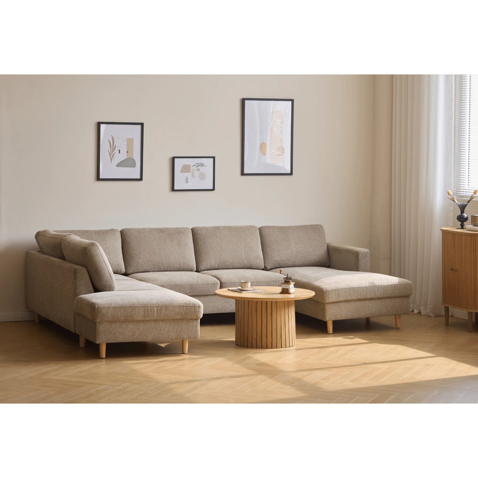 Jennifer högervänd U-soffa i sand med schäslong - L: 300 x D: 208 x H: 82 cm - Image 7
