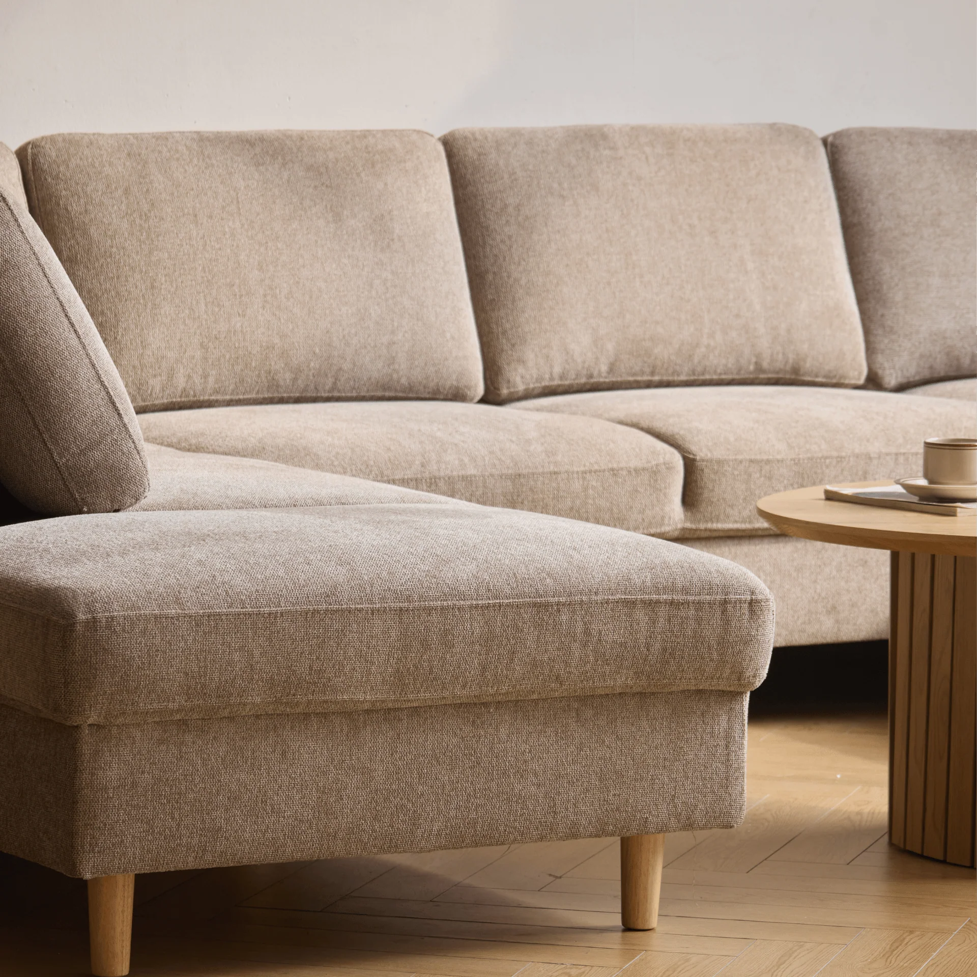 Jennifer högervänd U-soffa i sand med schäslong - L: 300 x D: 208 x H: 82 cm - Image 8