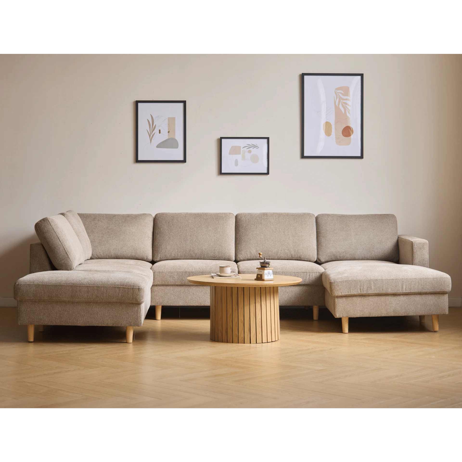 Jennifer högervänd U-soffa i sand med schäslong - L: 300 x D: 208 x H: 82 cm - Image 9