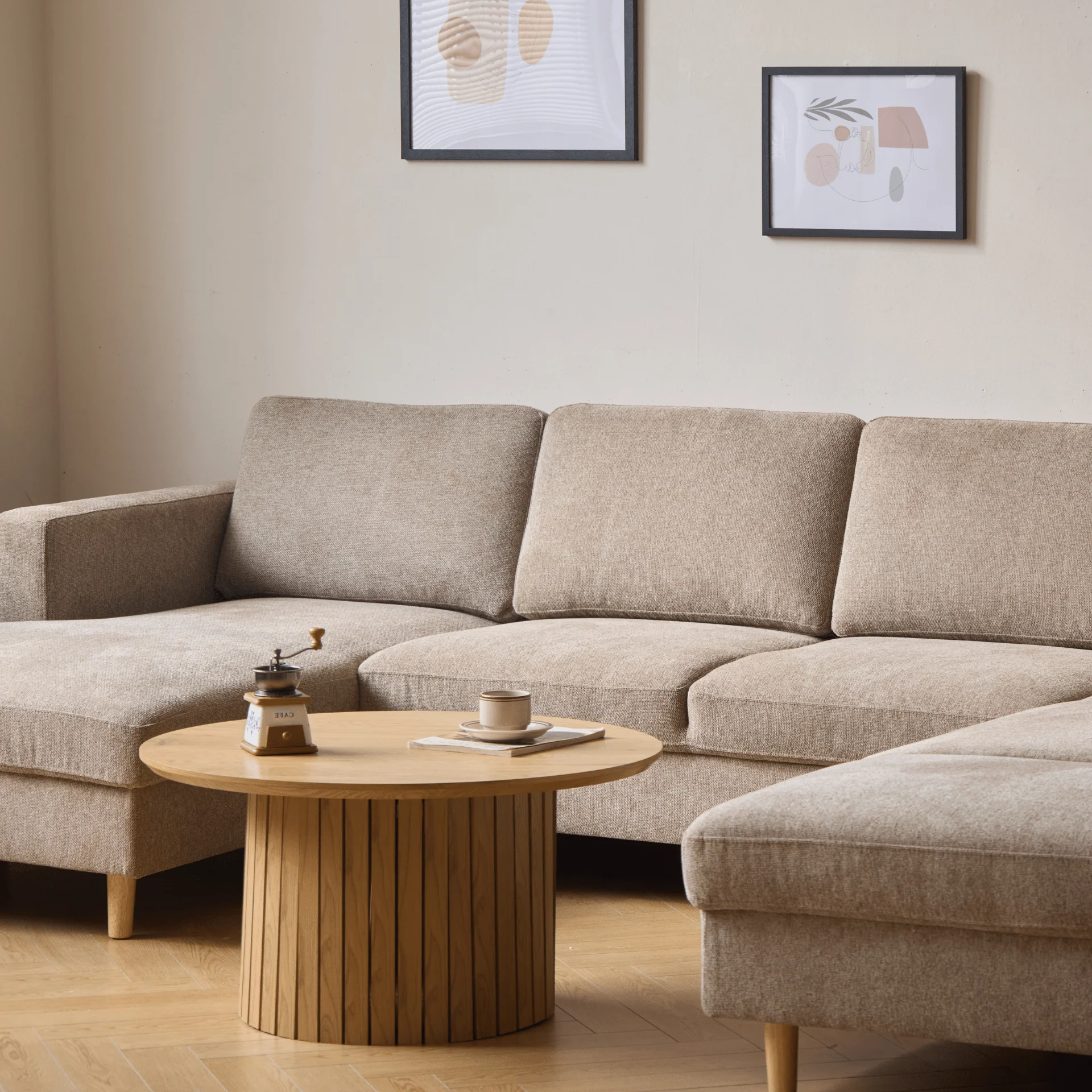 Jennifer vänstervänd U-soffa i sand med schäslong - L: 300 x D: 208 x H: 82 cm - Image 4