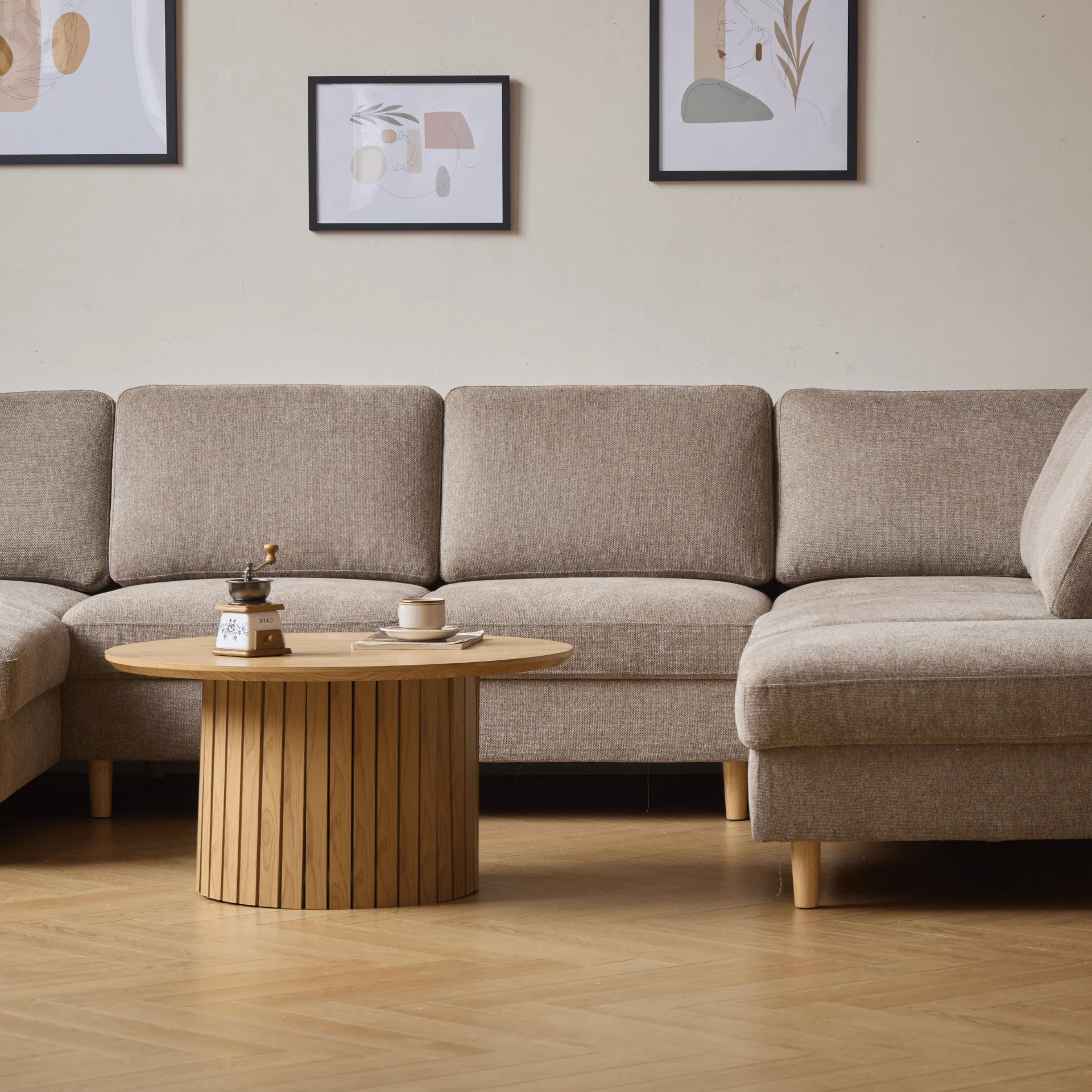 Jennifer vänstervänd U-soffa i sand med schäslong - L: 300 x D: 208 x H: 82 cm - Image 5