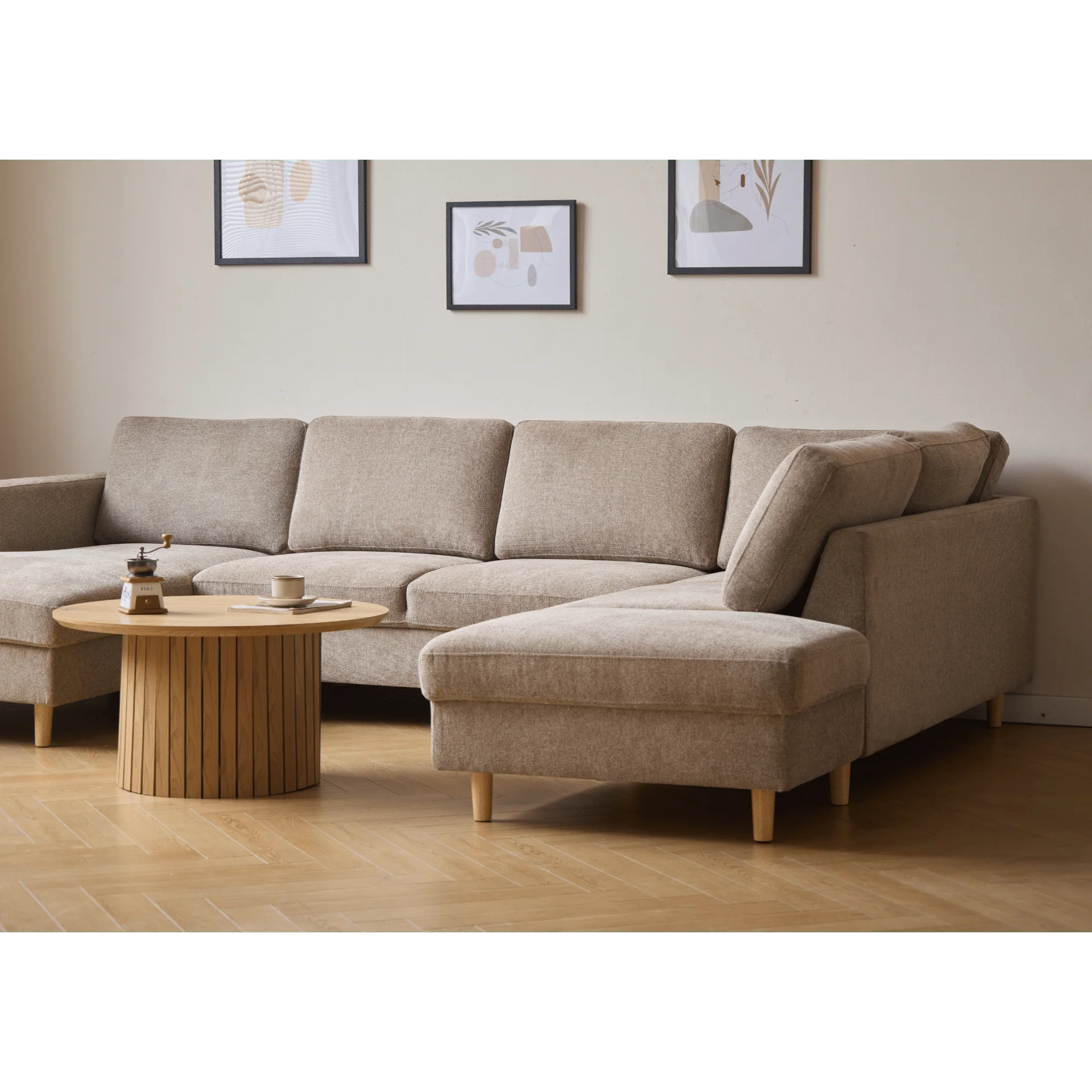 Jennifer vänstervänd U-soffa i sand med schäslong - L: 300 x D: 208 x H: 82 cm - Image 6