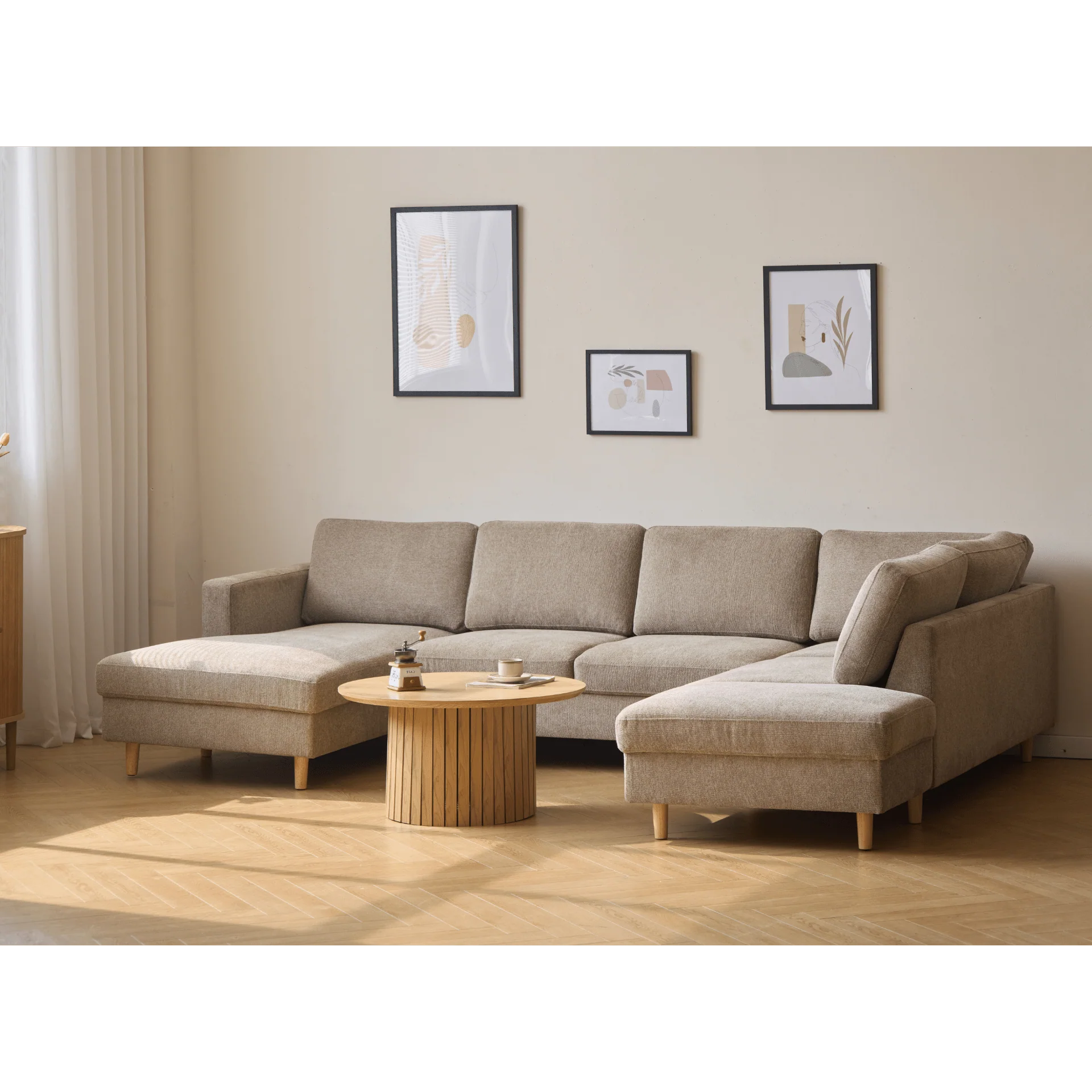 Jennifer vänstervänd U-soffa i sand med schäslong - L: 300 x D: 208 x H: 82 cm - Image 7