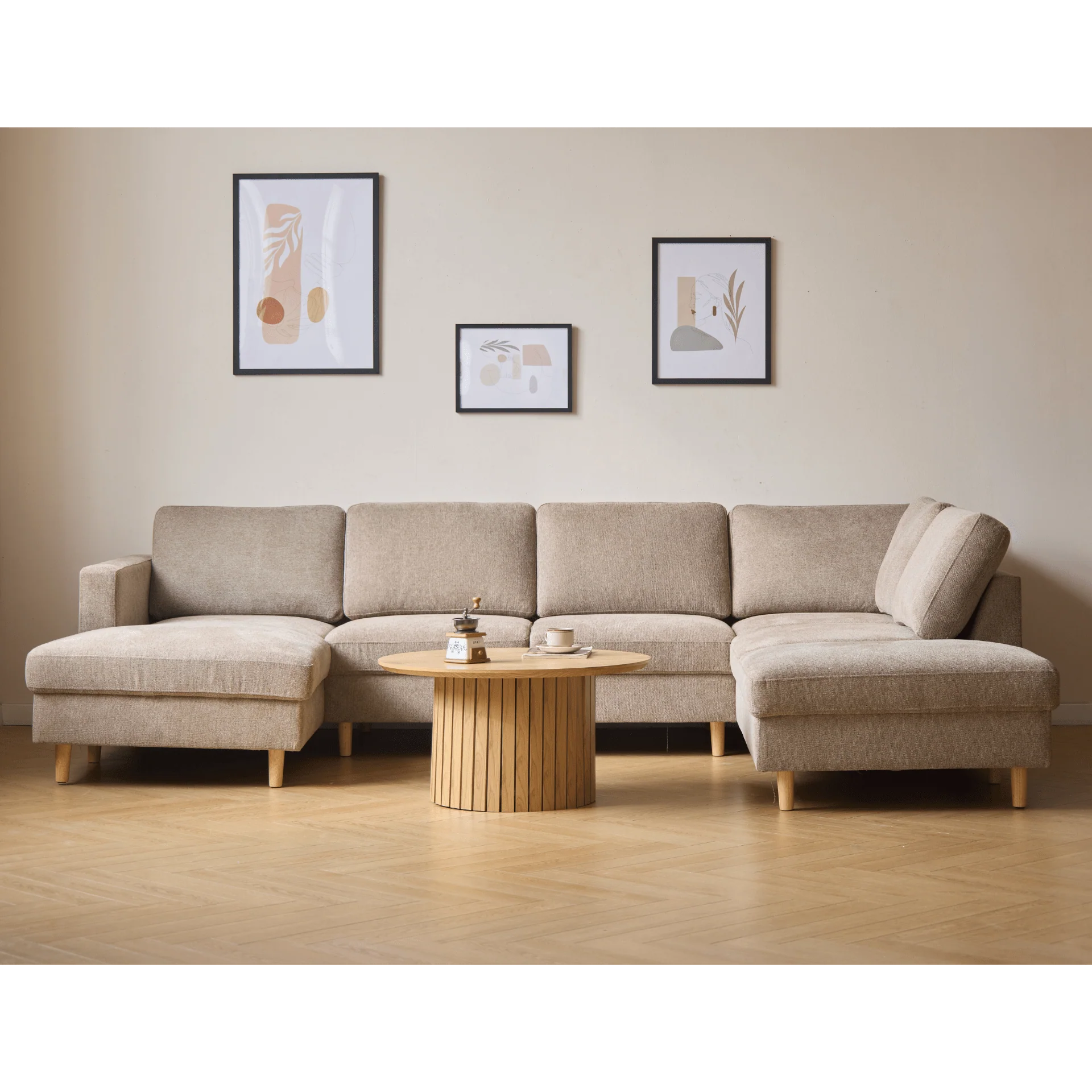 Jennifer vänstervänd U-soffa i sand med schäslong - L: 300 x D: 208 x H: 82 cm - Image 9