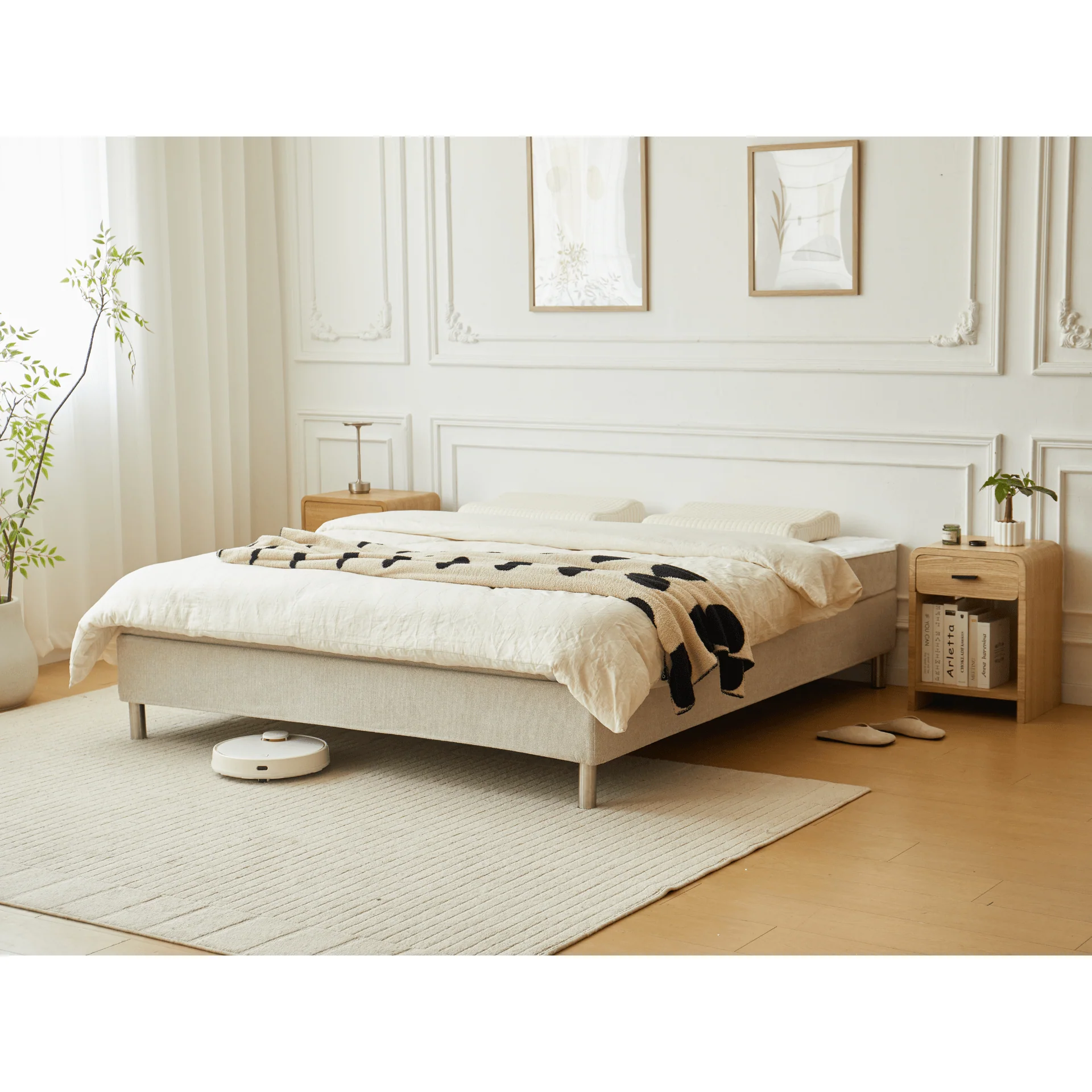 Kontinentalsäng i beige 180x200 cm med 4 cm bäddmadrass i PU-skum inkl. kromben - Image 6