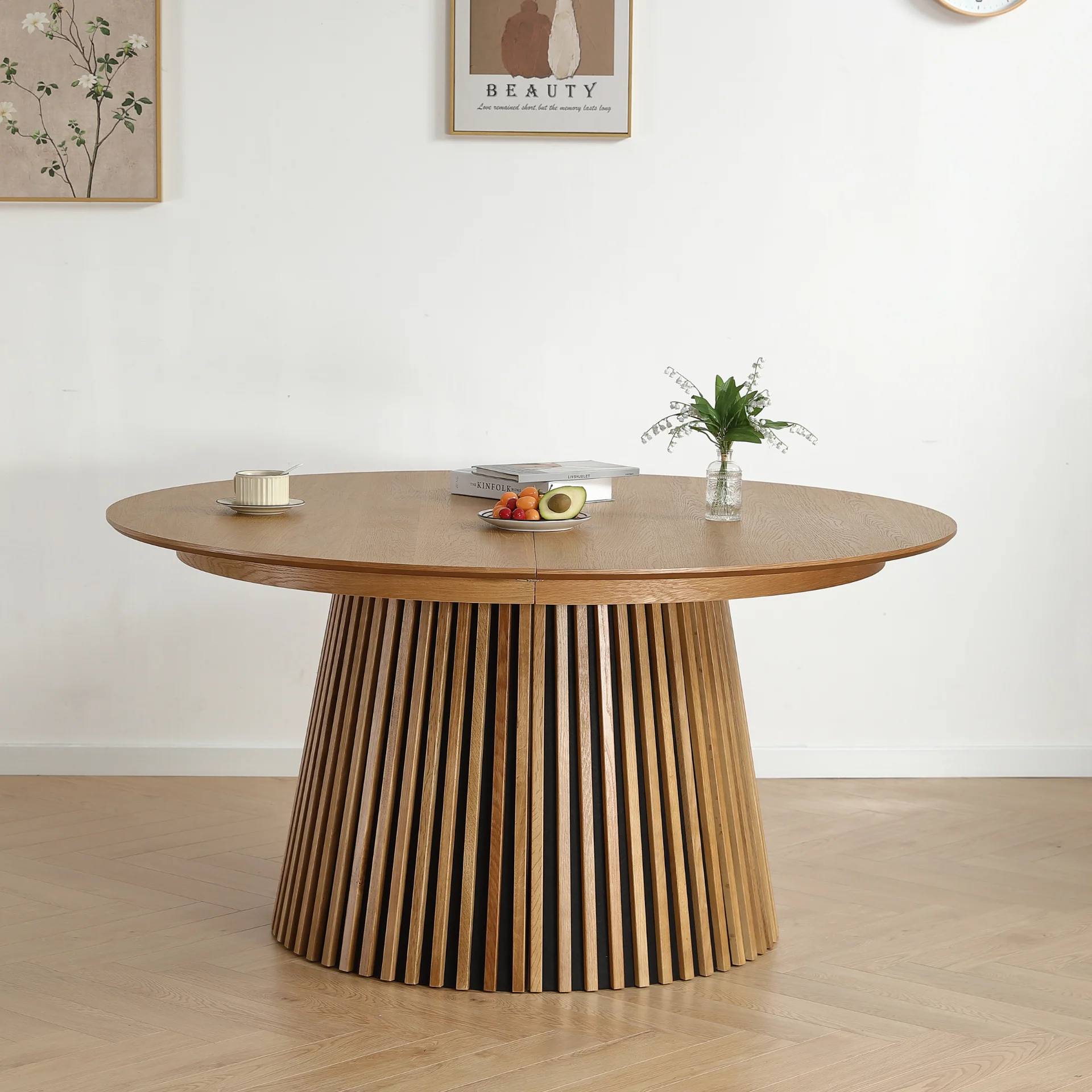 Lewis - Rundt lamellbord i ekfanér med utdragsfunktion 150/190/230 cm - 2 tilläggsskivor ingår - Image 7