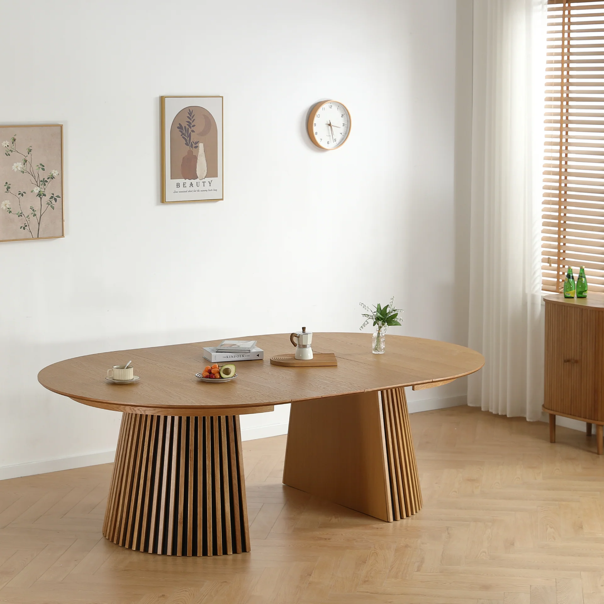 Lewis - Rundt lamellbord i ekfanér med utdragsfunktion 150/190/230 cm - 2 tilläggsskivor ingår - Image 8