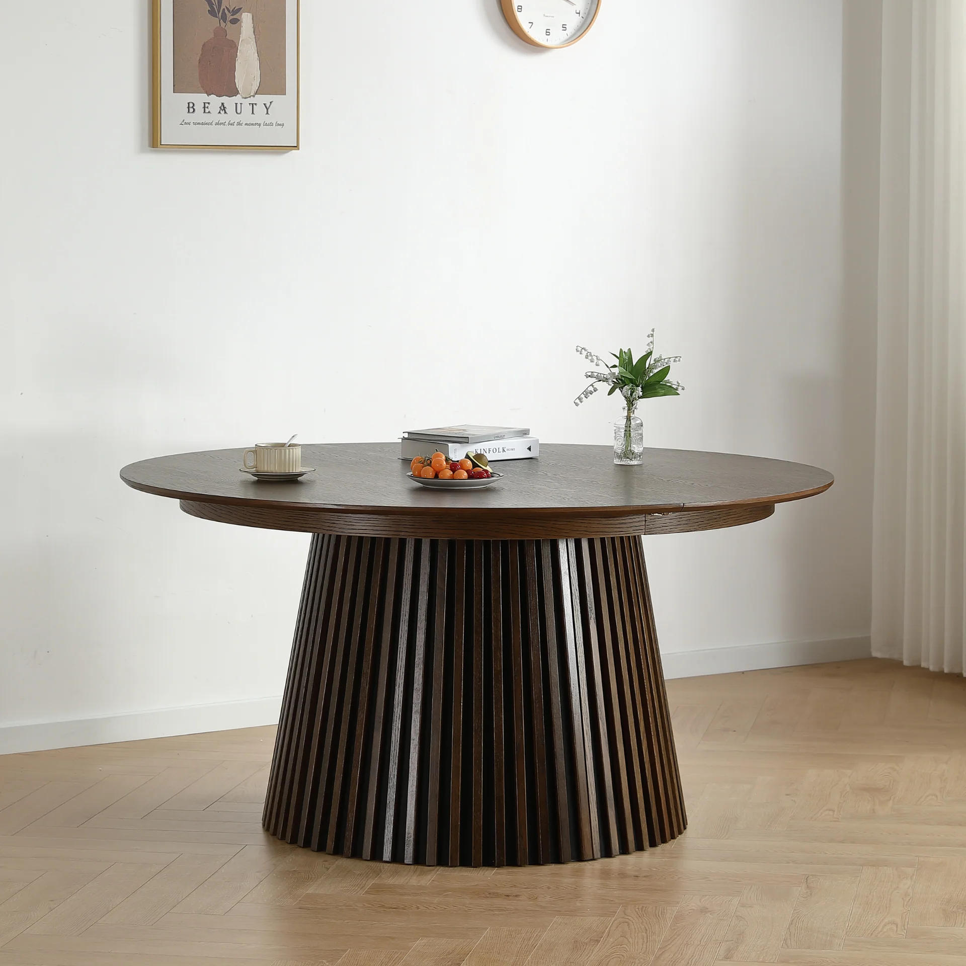 Lewis - Rundt lamellbord i rökt ekfanér med utdragsfunktion 150/190/230 cm - 2 tilläggsskivor ingår - Image 2