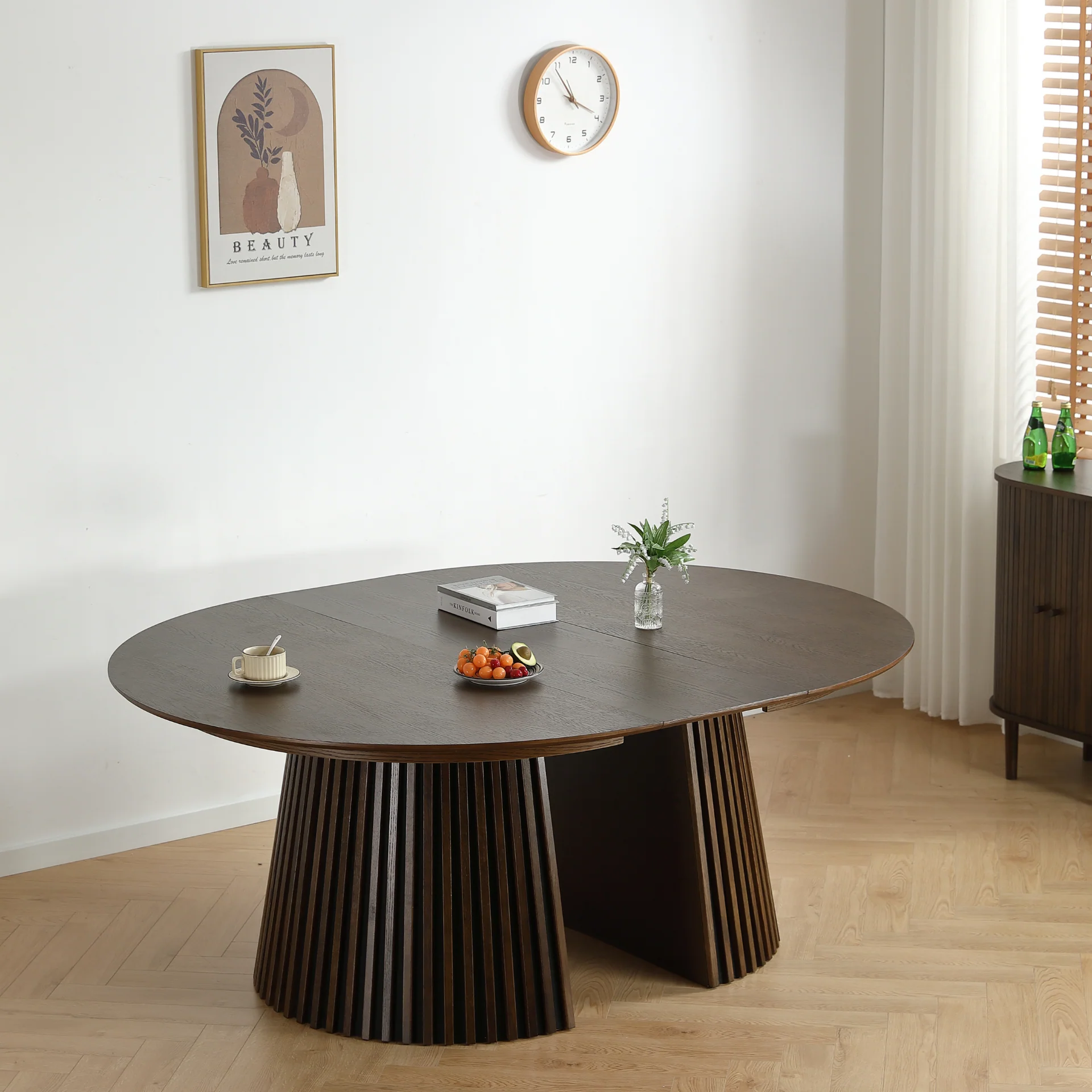 Lewis - Rundt lamellbord i rökt ekfanér med utdragsfunktion 150/190/230 cm - 2 tilläggsskivor ingår - Image 3