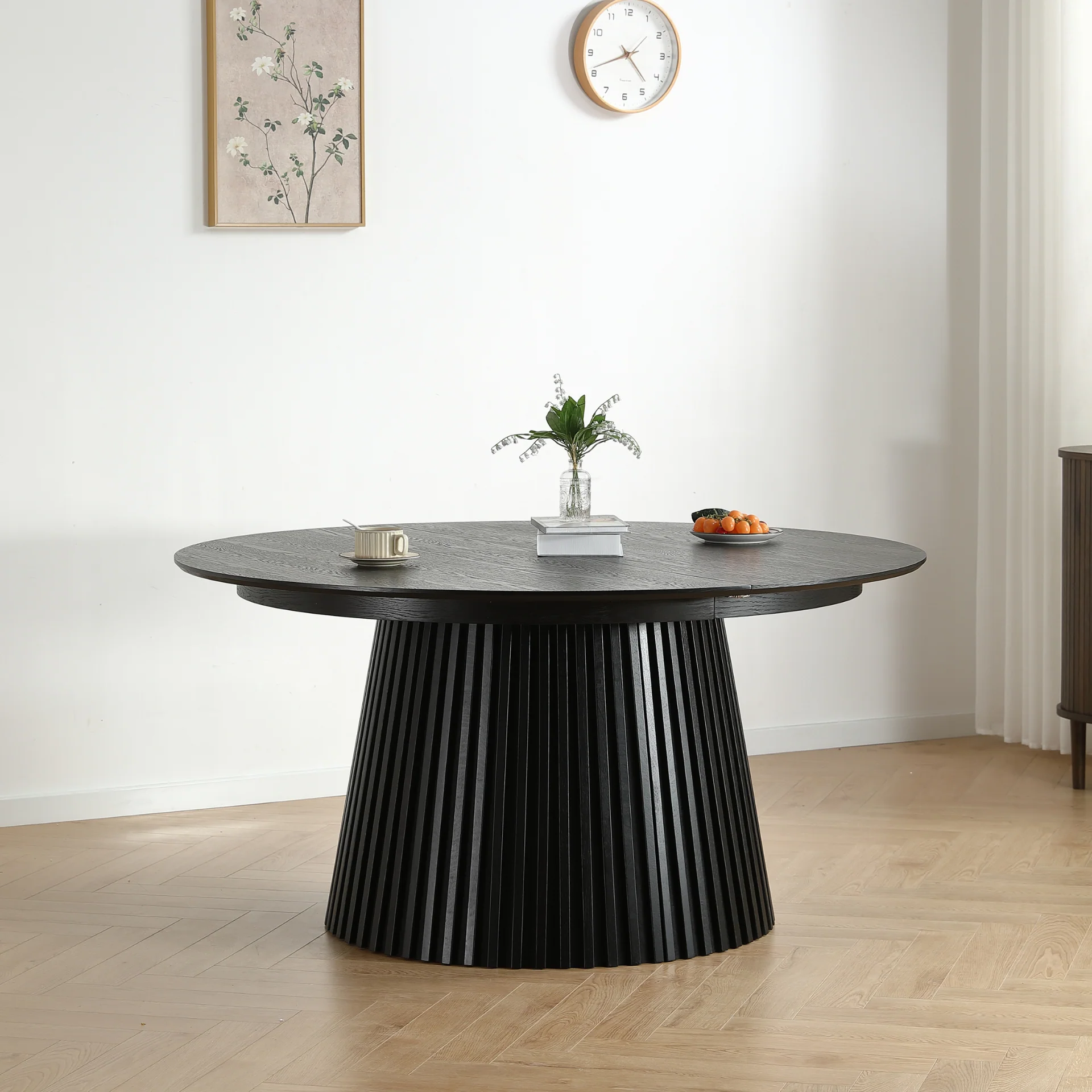 Lewis - Rundt lamellbord i svart ekfaner med utdrag 150/190/230 cm - 2 tilläggsskivor ingår. - Image 2
