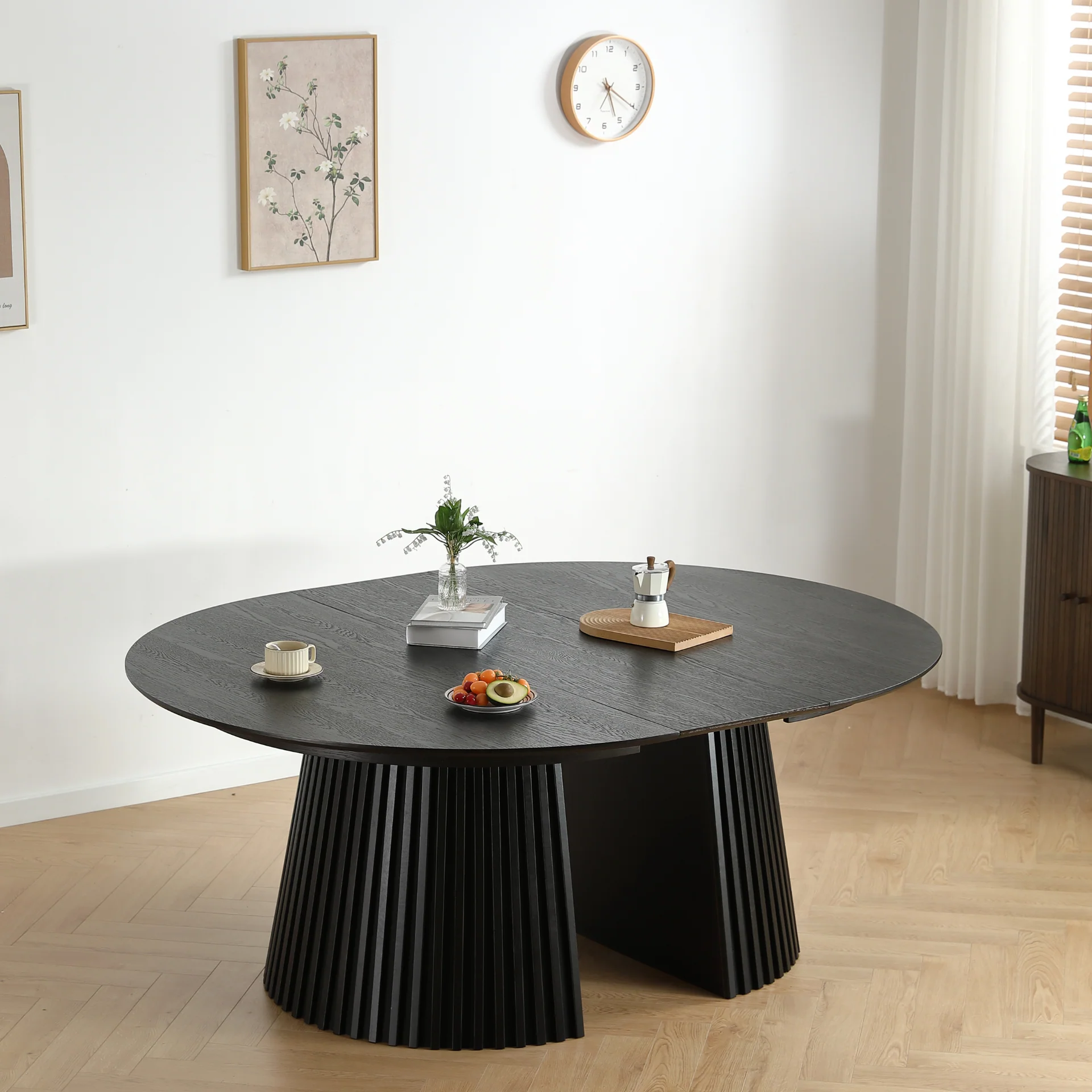 Lewis - Rundt lamellbord i svart ekfaner med utdrag 150/190/230 cm - 2 tilläggsskivor ingår. - Image 3