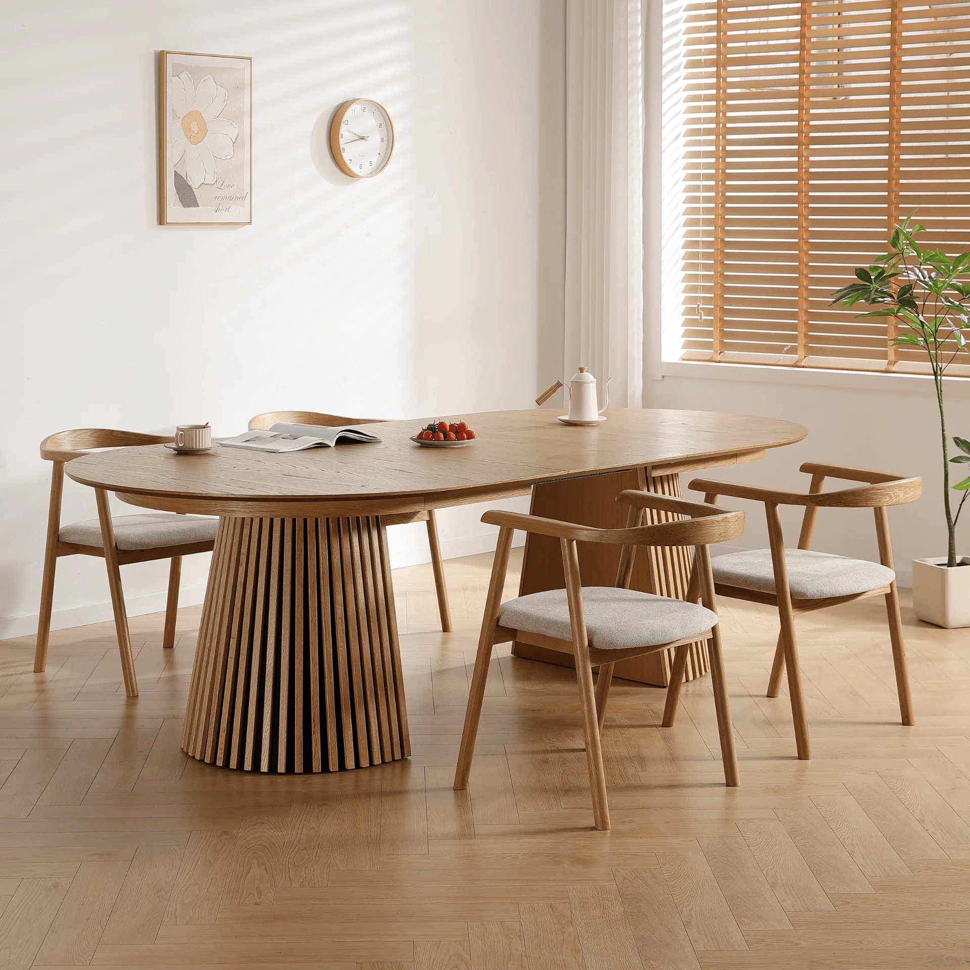 Lewis – Ovalt matbord med lameller i ekfanér med utdrag 200/250/300 cm – 2 tilläggsskivor medföljer - Image 3