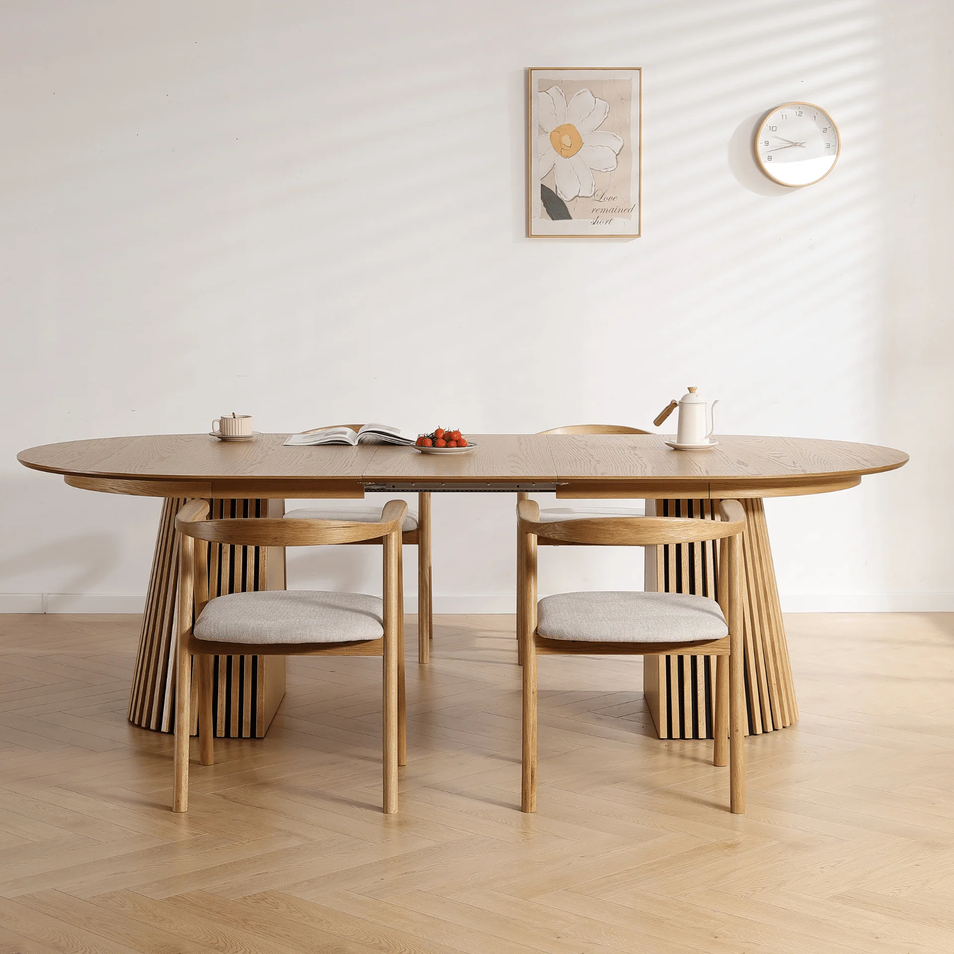 Lewis – Ovalt matbord med lameller i ekfanér med utdrag 200/250/300 cm – 2 tilläggsskivor medföljer - Image 4