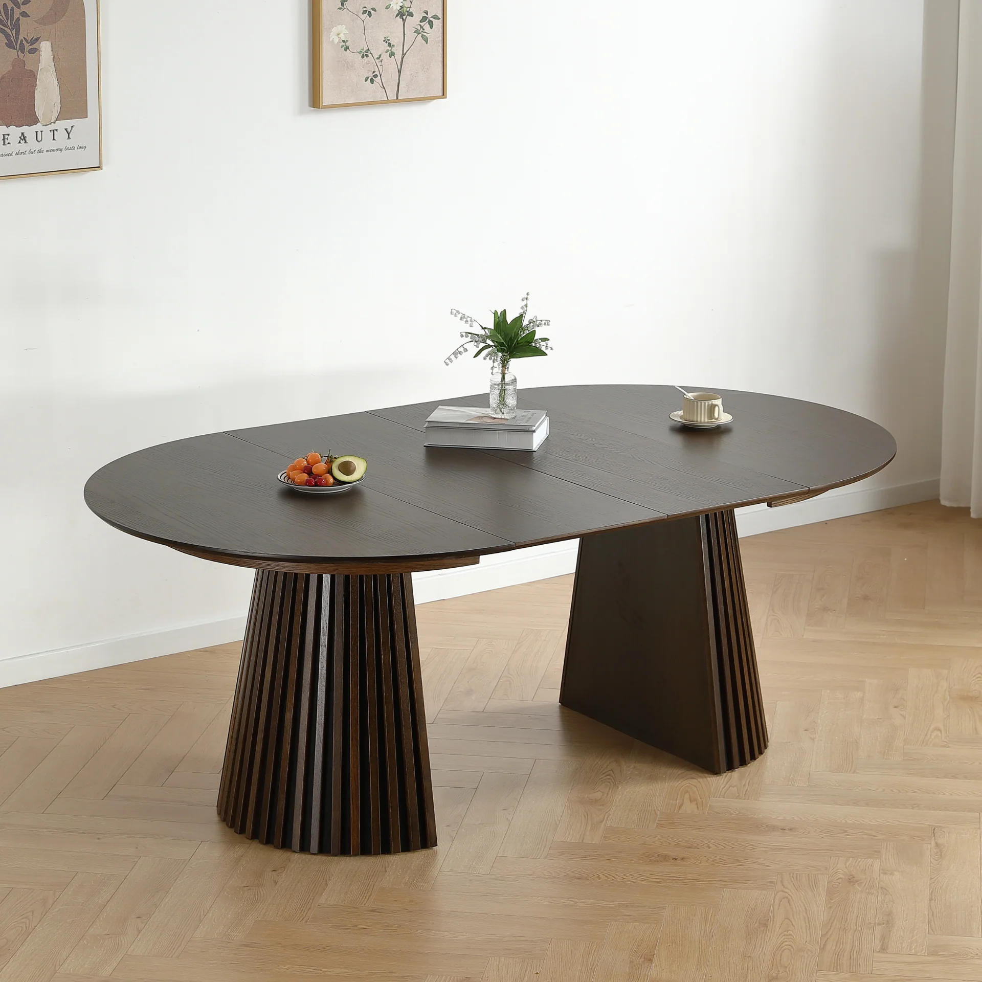 Lewis - Rundt lamellbord i rökt ekfanér med utdragsfunktion 120/160/200 cm - 2 tilläggsskivor ingår - Image 2