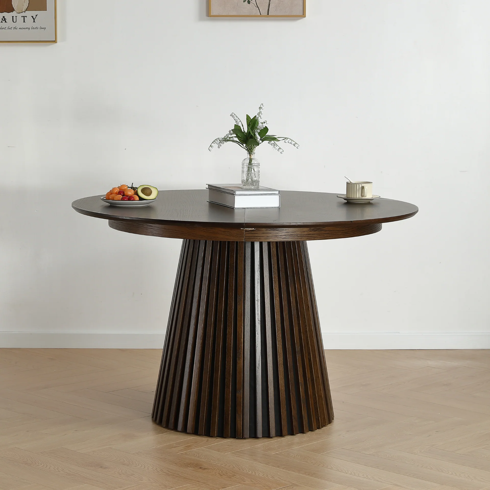 Lewis - Rundt lamellbord i rökt ekfanér med utdragsfunktion 120/160/200 cm - 2 tilläggsskivor ingår - Image 3