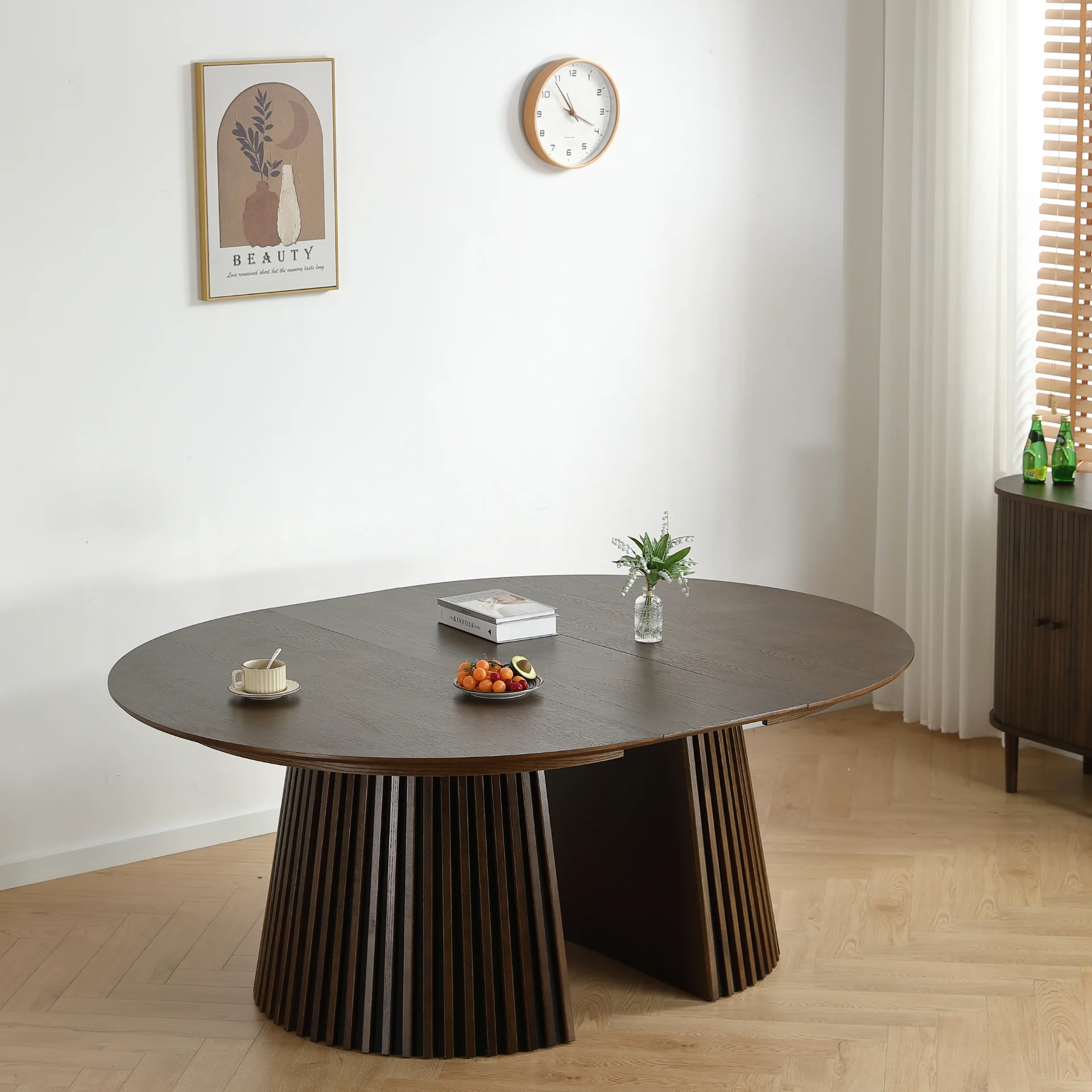 Lewis - Rundt lamellbord i rökt ekfanér med utdragsfunktion 120/160/200 cm - 2 tilläggsskivor ingår - Image 4